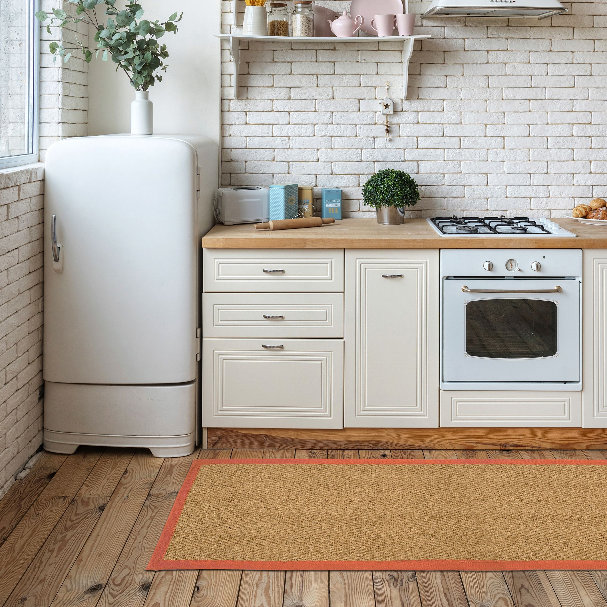 Brown, orange Herringbone weave Rug 180cmx60cm