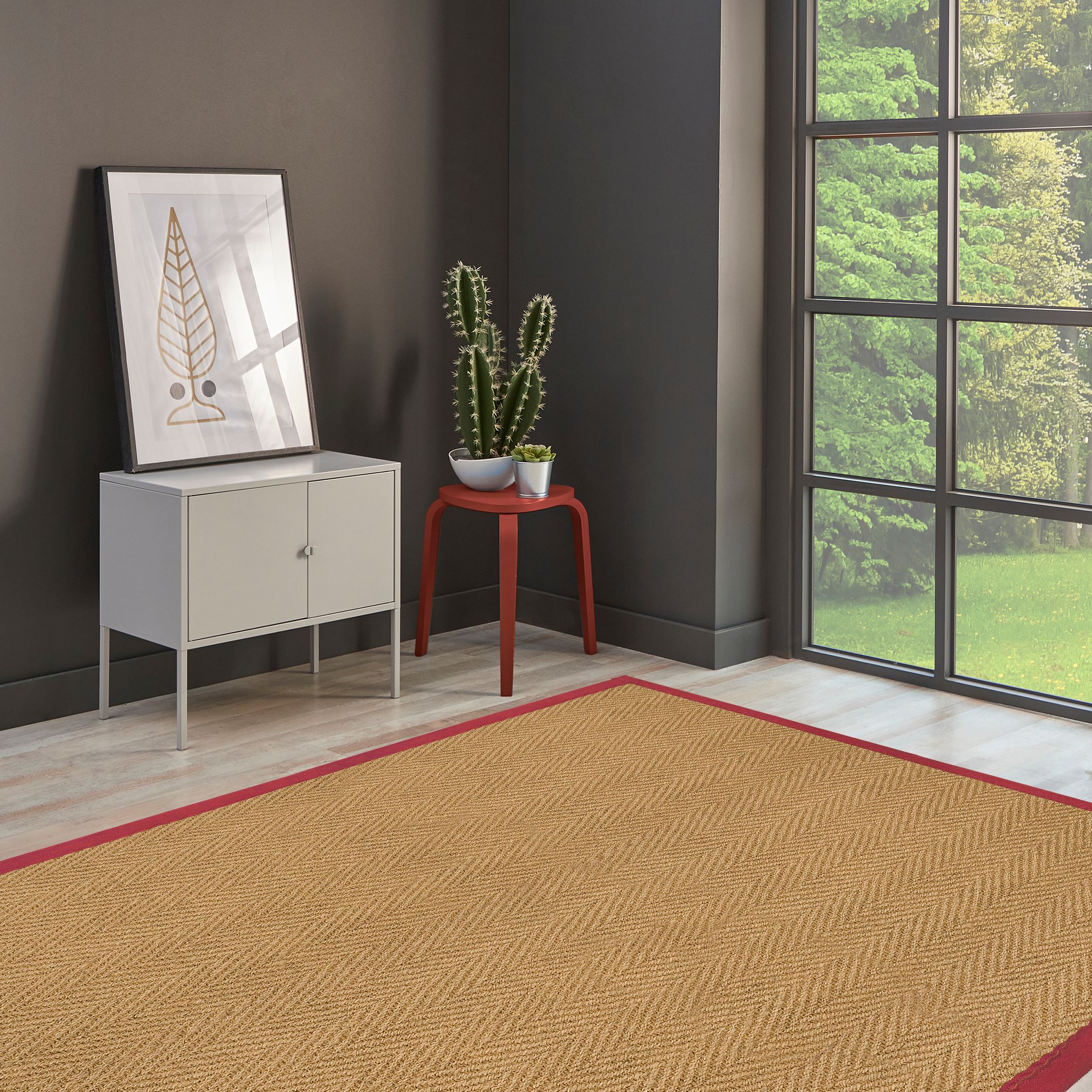 Brown, red Herringbone weave Large Rug, (L)200cm x (W)135cm
