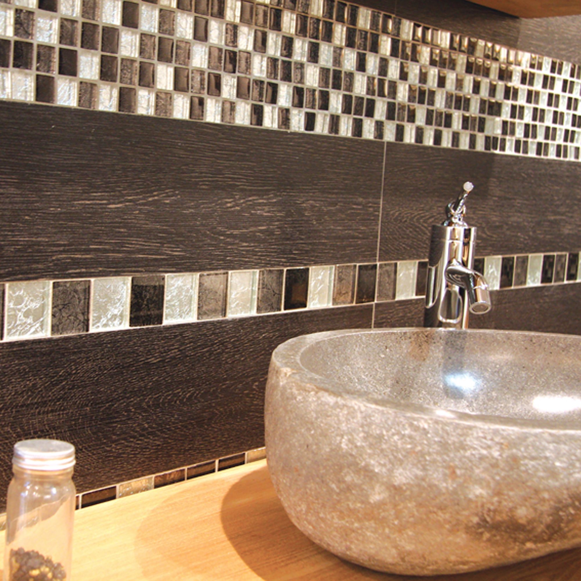 Bruges Grey Crackle effect Glass Mosaic tile, (L)300mm (W)300mm