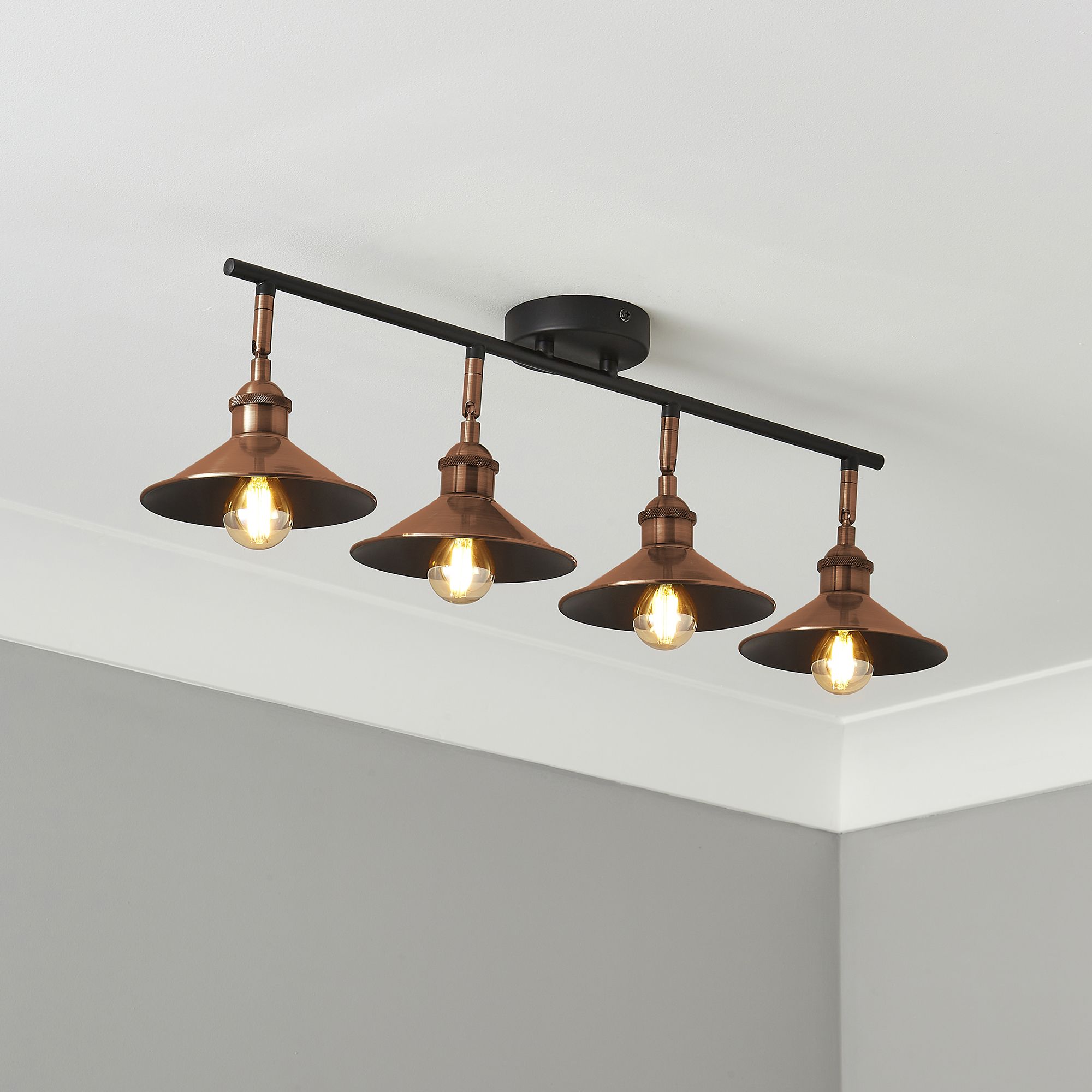 Bureau Satin Black Copper effect 4 Light Spotlight bar