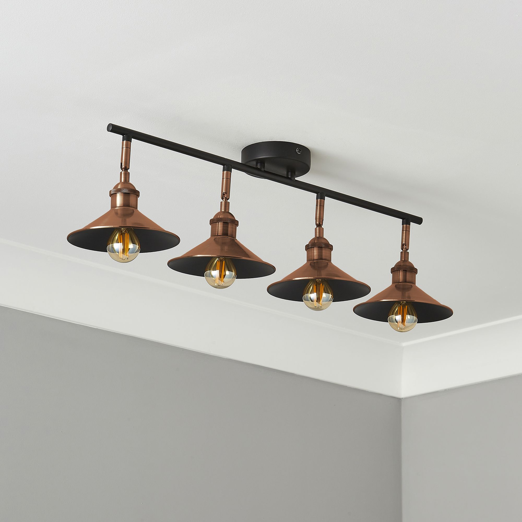 Bureau Satin Black Copper effect 4 Light Spotlight bar