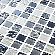 Calabria Grey & white Glass effect Glass Mosaic tile, (L)300mm (W)300mm