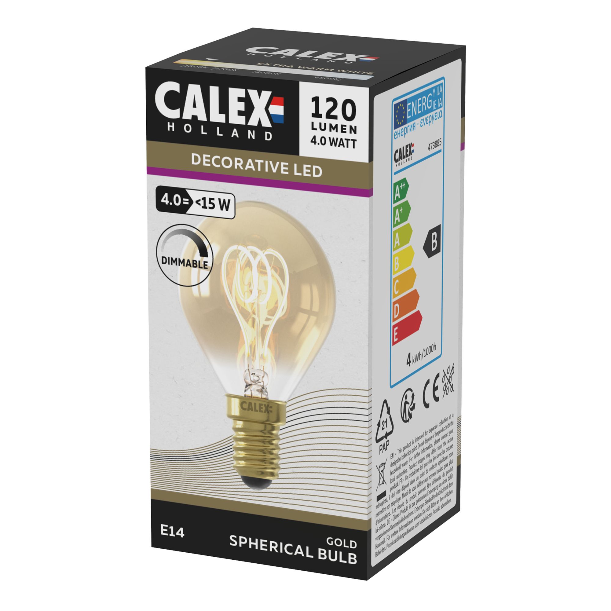 CALEX E14 4W 120lm Amber Golf ball Extra warm white LED Dimmable Filament Light bulb