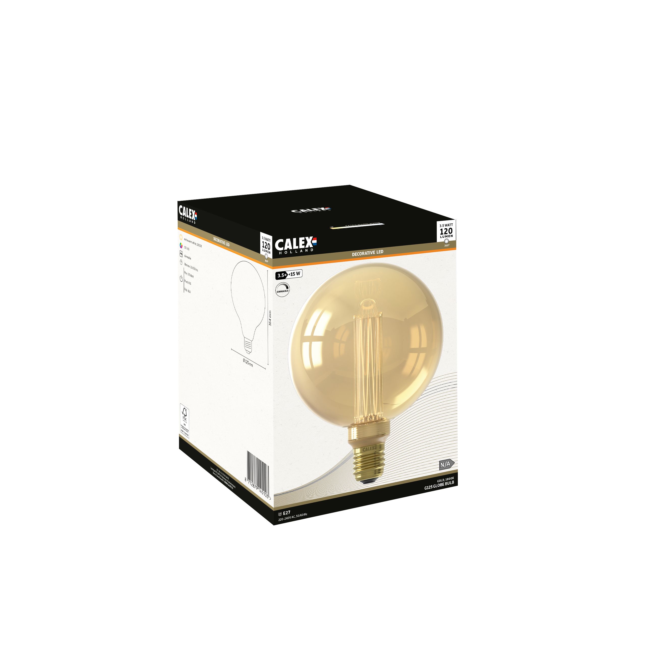 Calex E27 3.5W 120lm 360° Transparent Globe Extra warm white LED Dimmable LED Light bulb