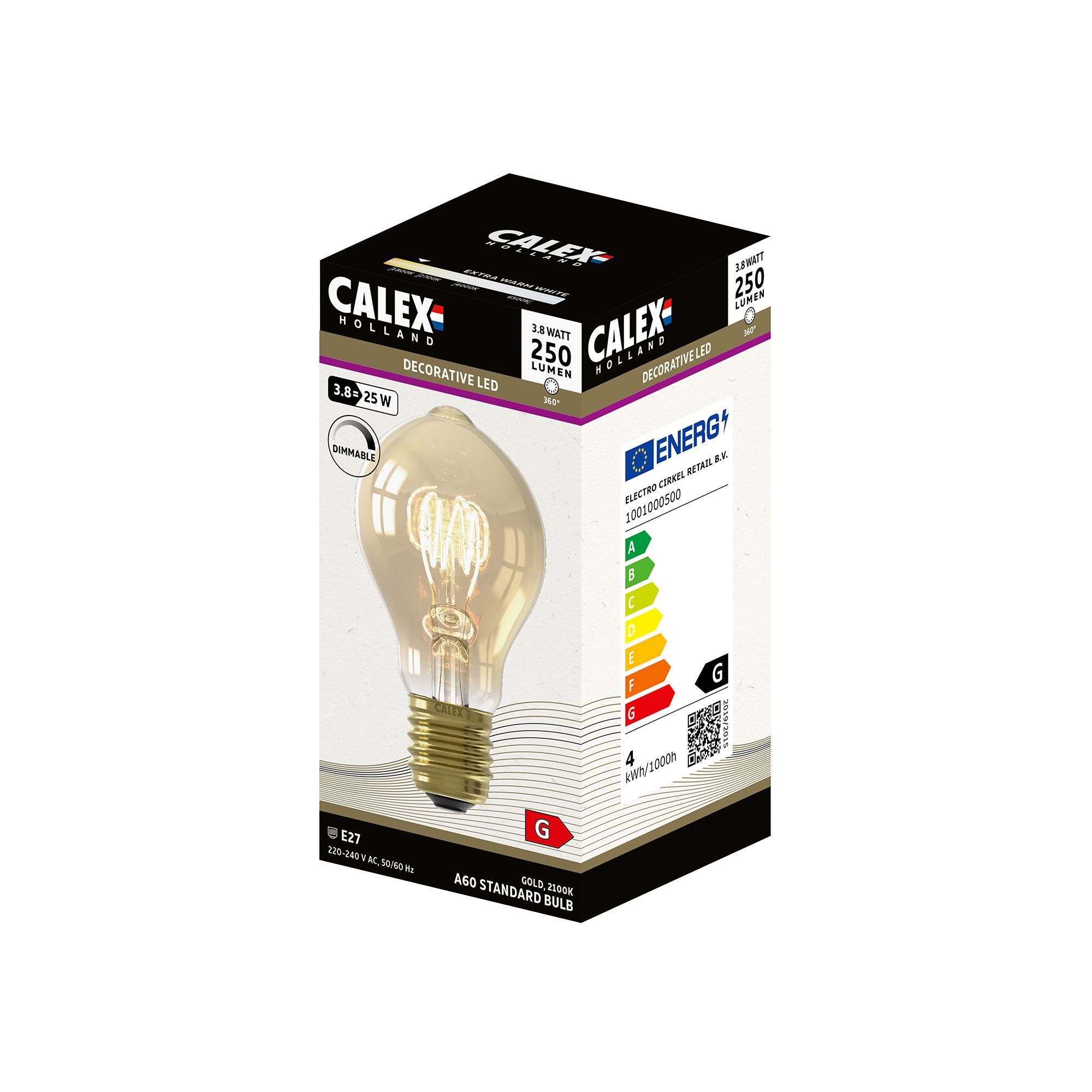 CALEX E27 4W 200lm Amber A60 Extra warm white LED Dimmable Filament Light bulb