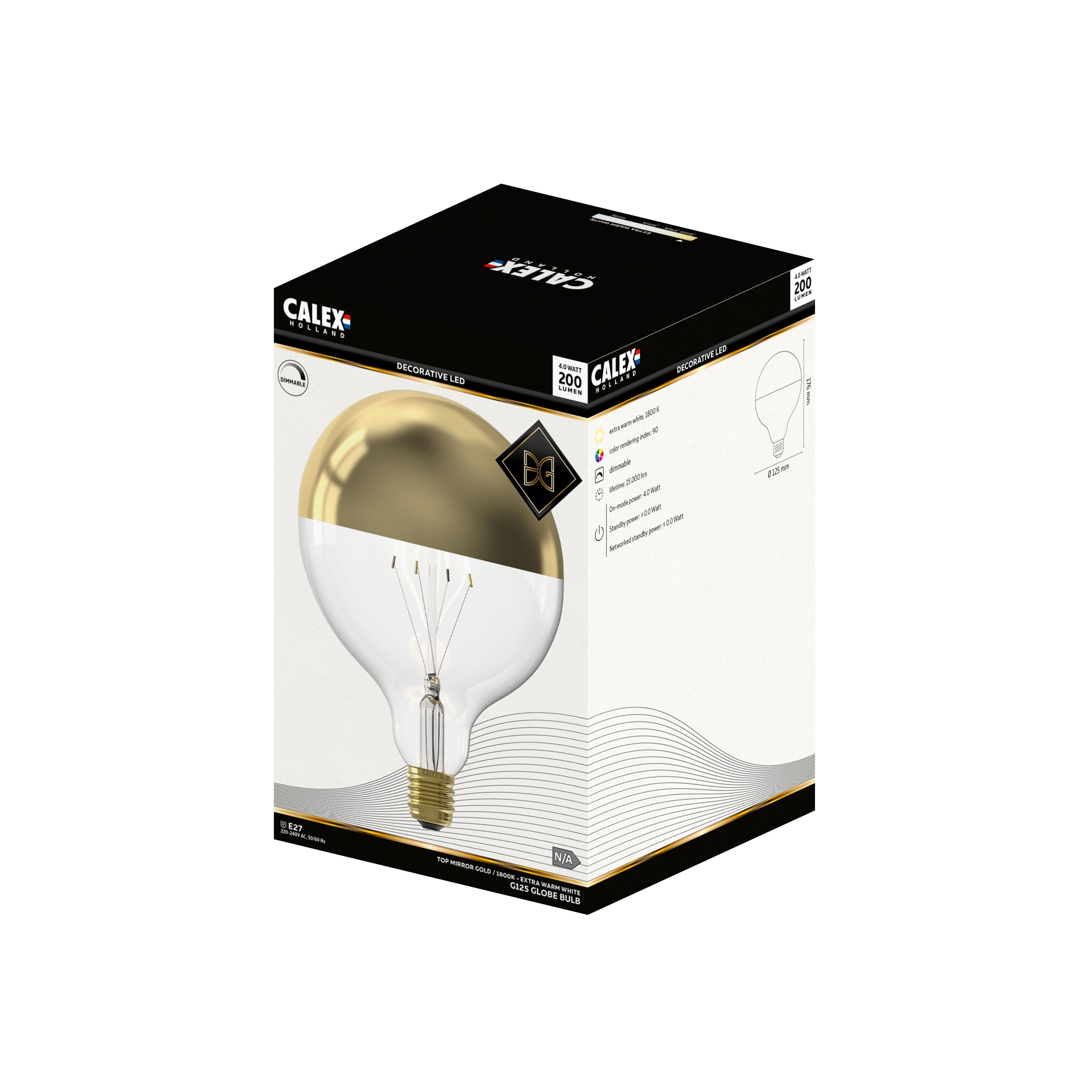 CALEX E27 4W 200lm Globe Extra warm white LED Dimmable Filament 