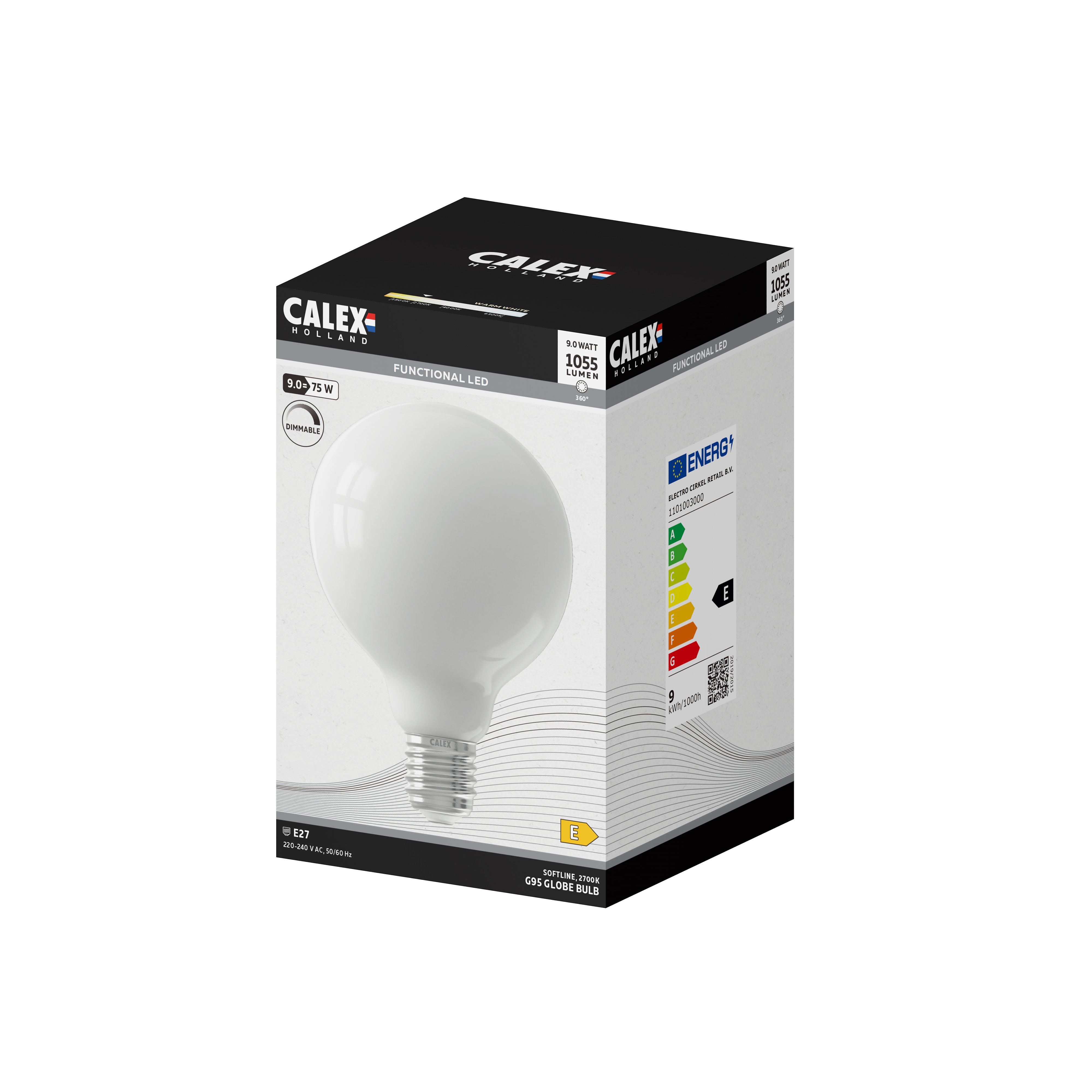 CALEX E27 8W 900lm White Globe Warm white LED Dimmable Filament Light bulb