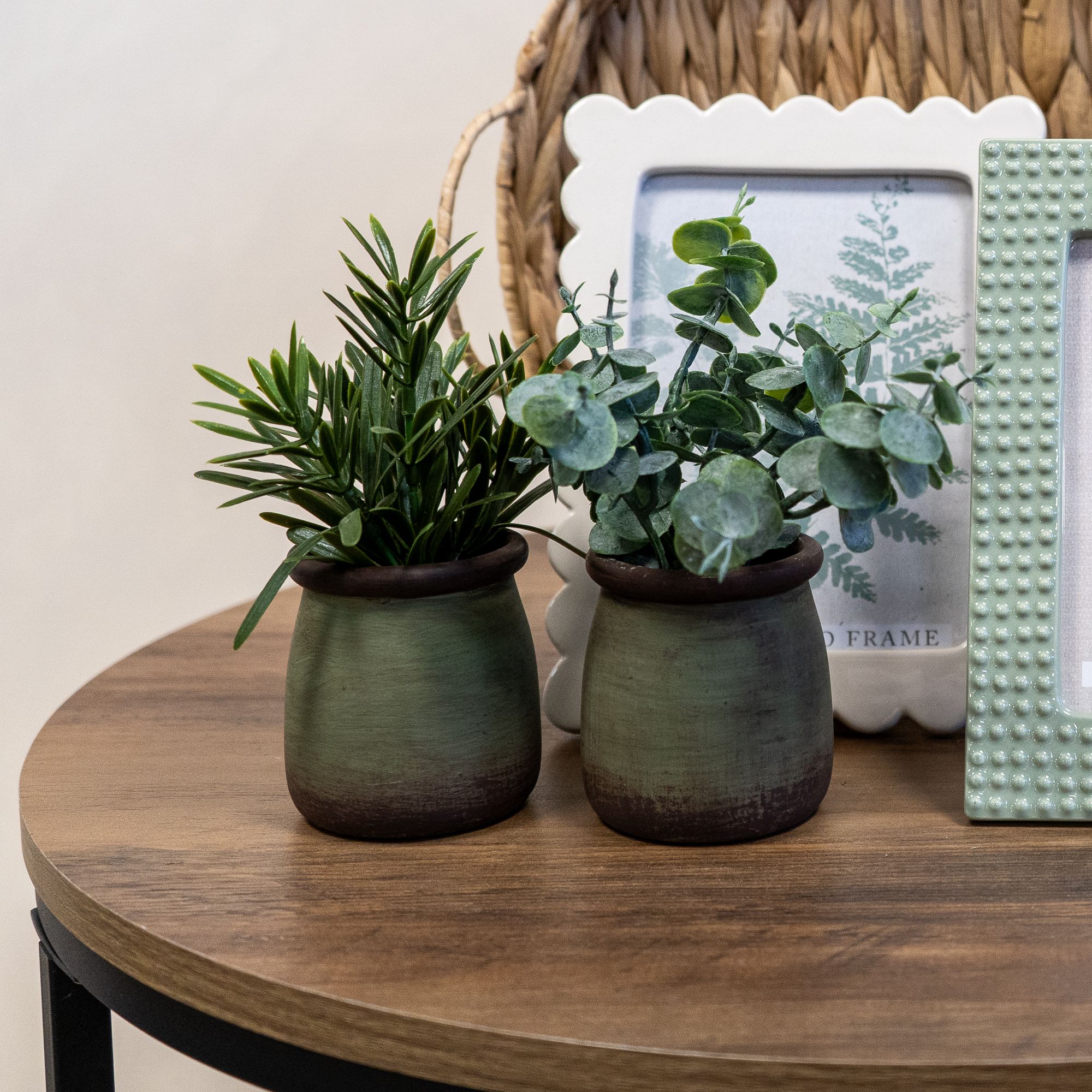 Candlelight Green 17cm Rosemary Artificial plant in Green Ceramic Pot