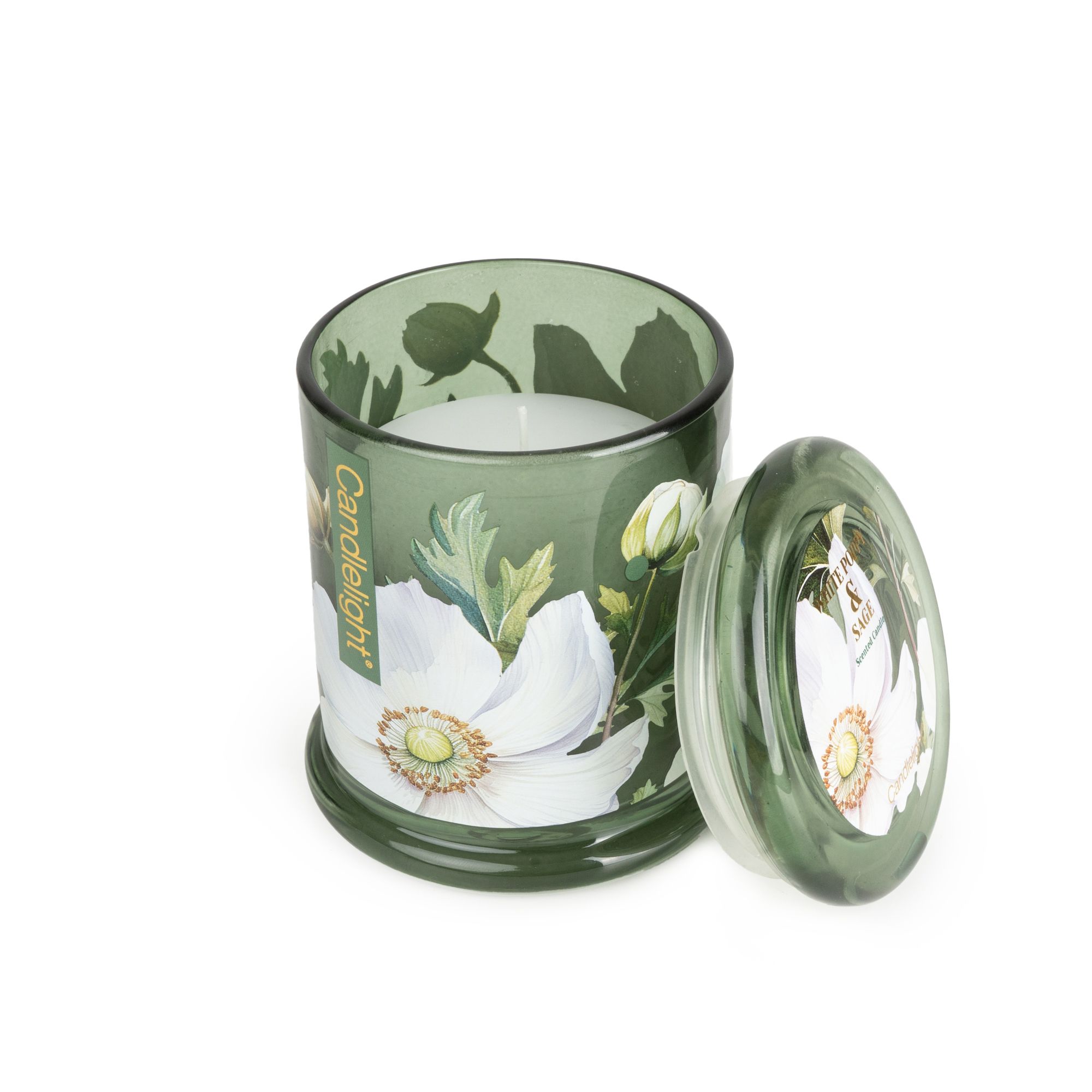 Candlelight Green Floral White Poppy & Sage Jar candle
