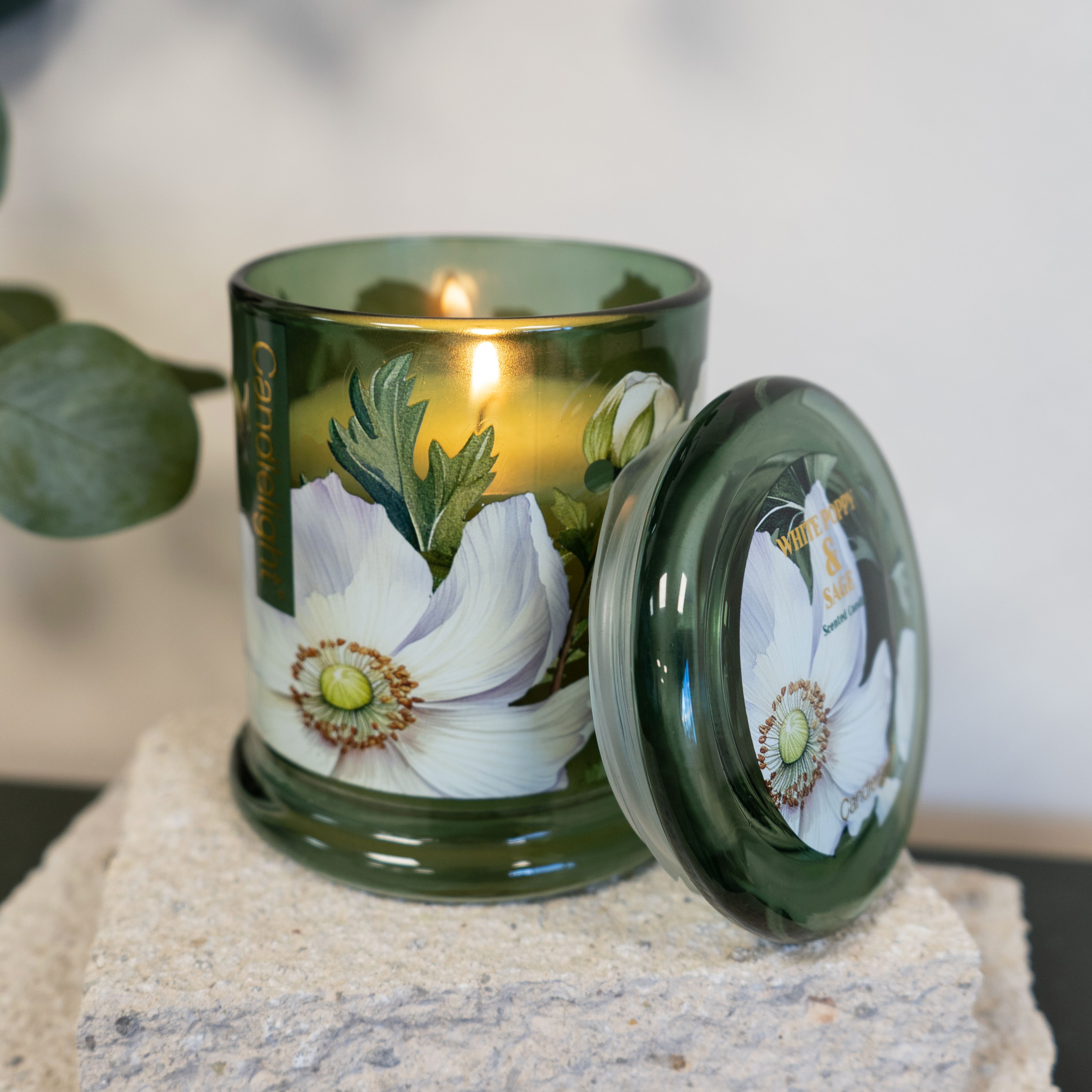 Candlelight Green Floral White Poppy & Sage Jar candle