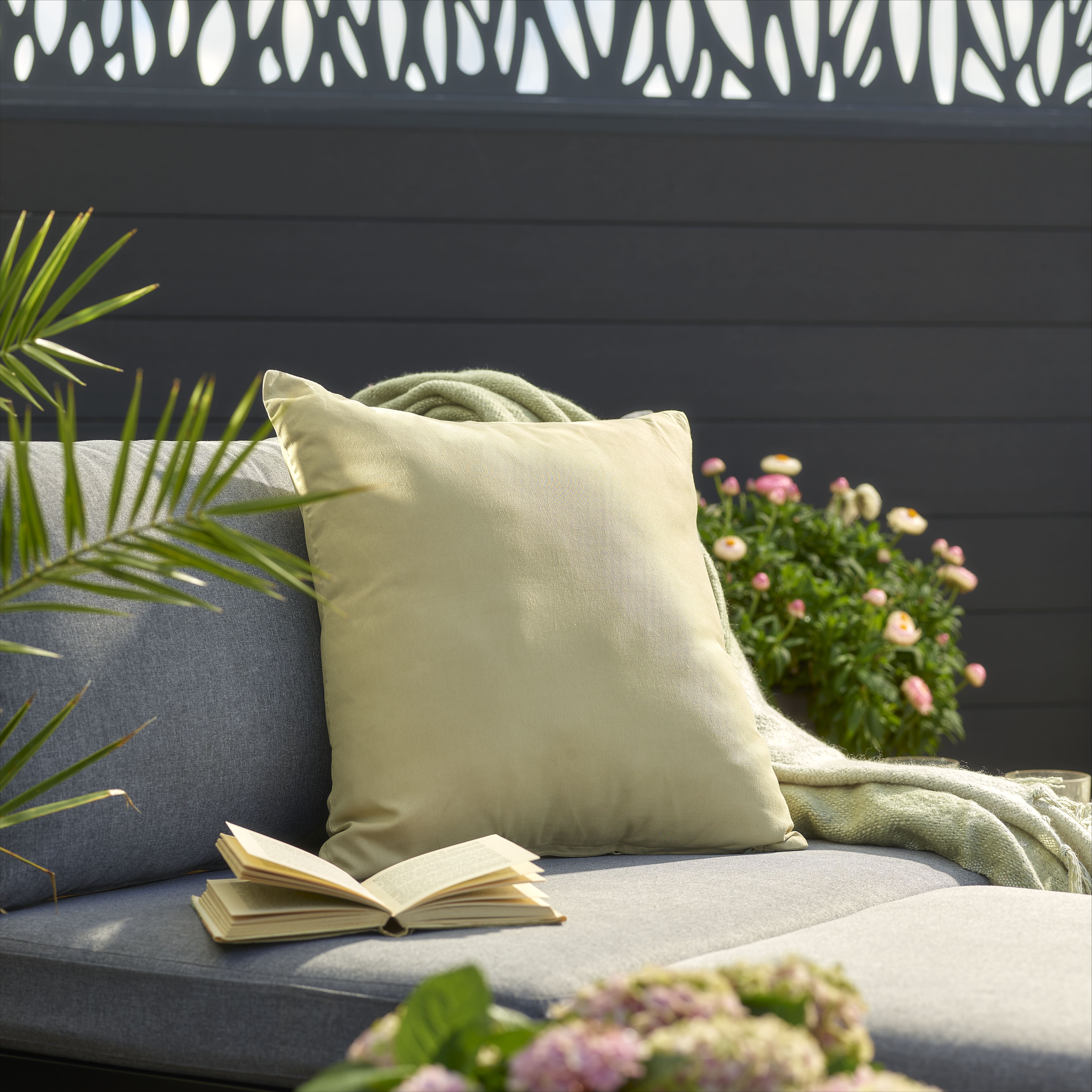 Candlelight Willow Green Outdoor Cushion, (L)50cm x (W)50cm