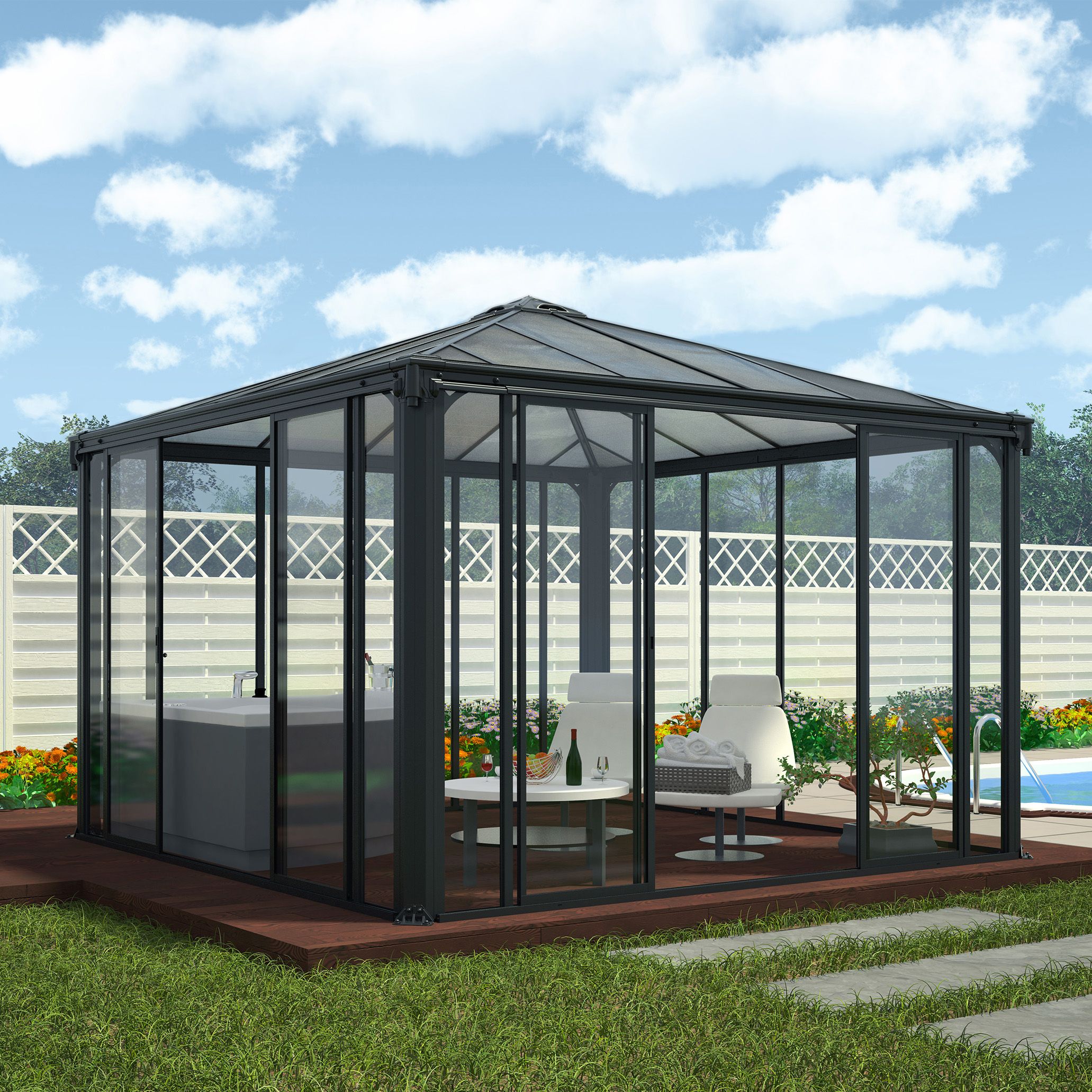 Canopia by Palram Ledro Grey Rectangular Enclosed Gazebo, (W)3.6m (D)3.6m