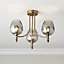 Carla Glass & steel Antique brass effect 3 Lamp Ceiling light