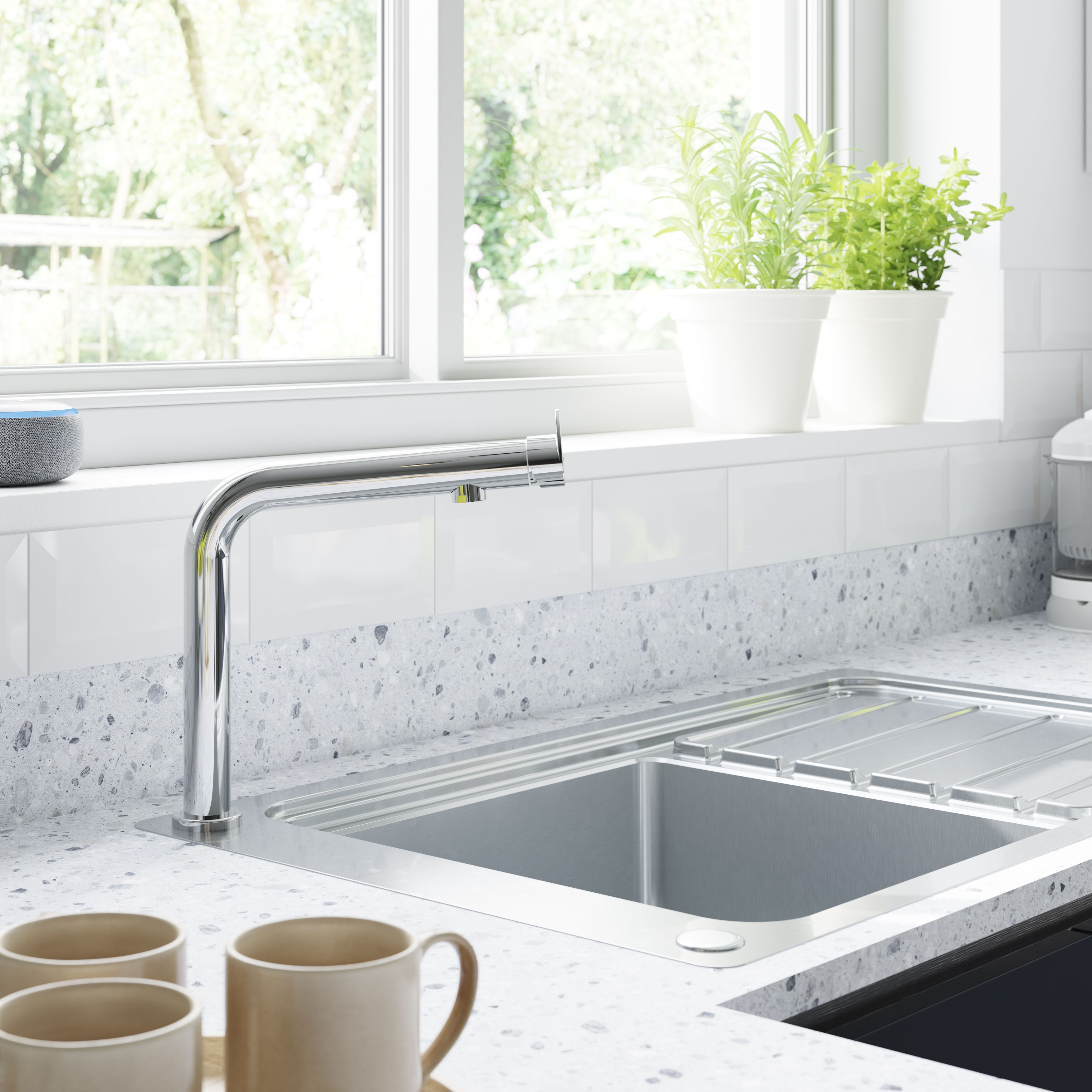 Cascabel Chrome effect Chrome-plated Kitchen Side lever Tap