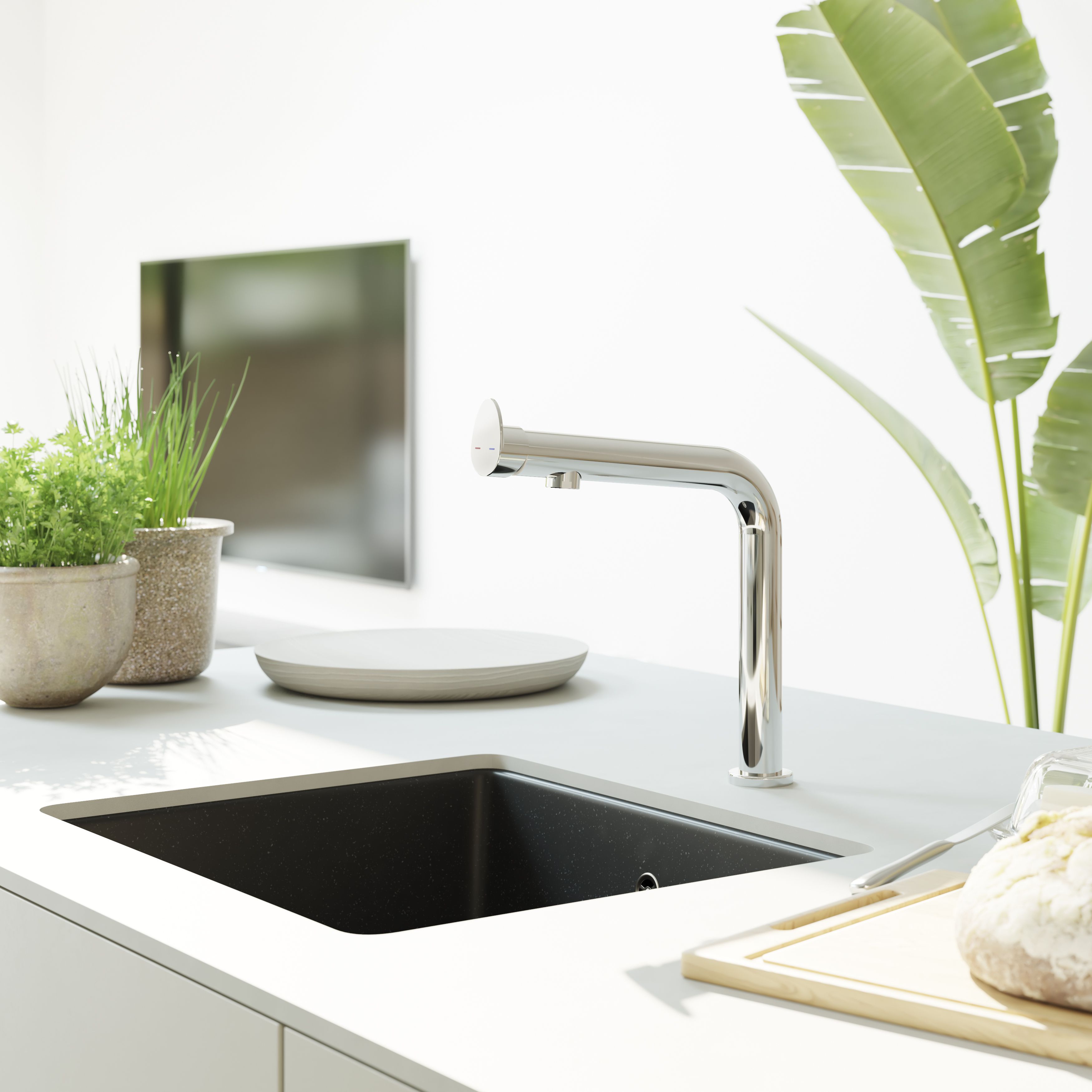 Cascabel Chrome effect Chrome-plated Kitchen Side lever Tap