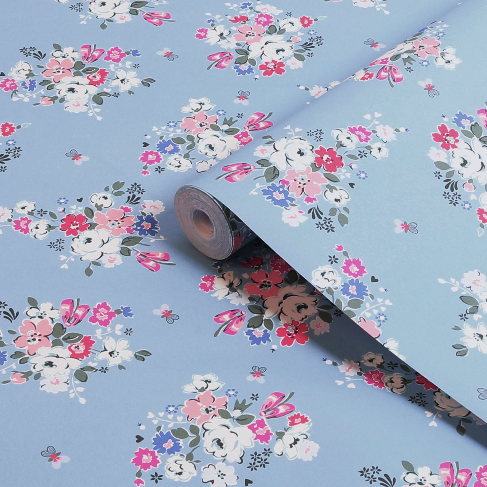 Cath Kidston Blue Clifton Floral Smooth Wallpaper
