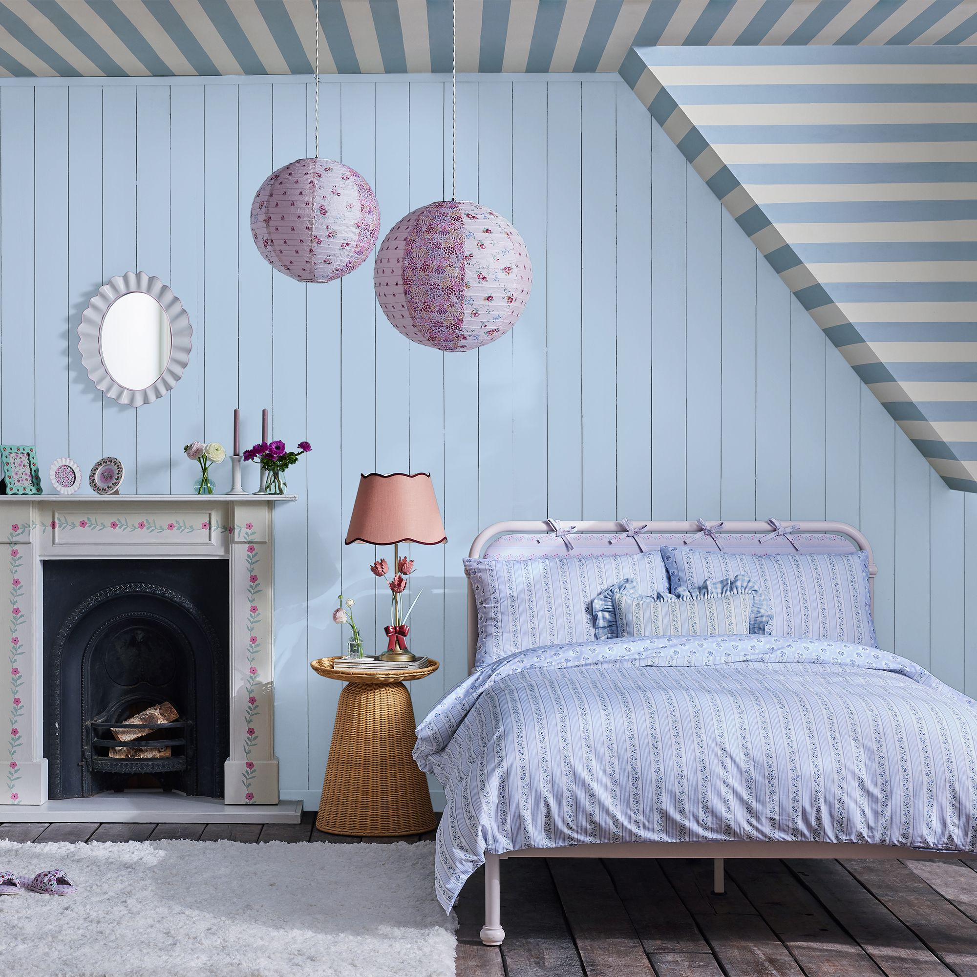 Cath Kidston Blue & Cream Canopy Stripe Smooth Wallpaper