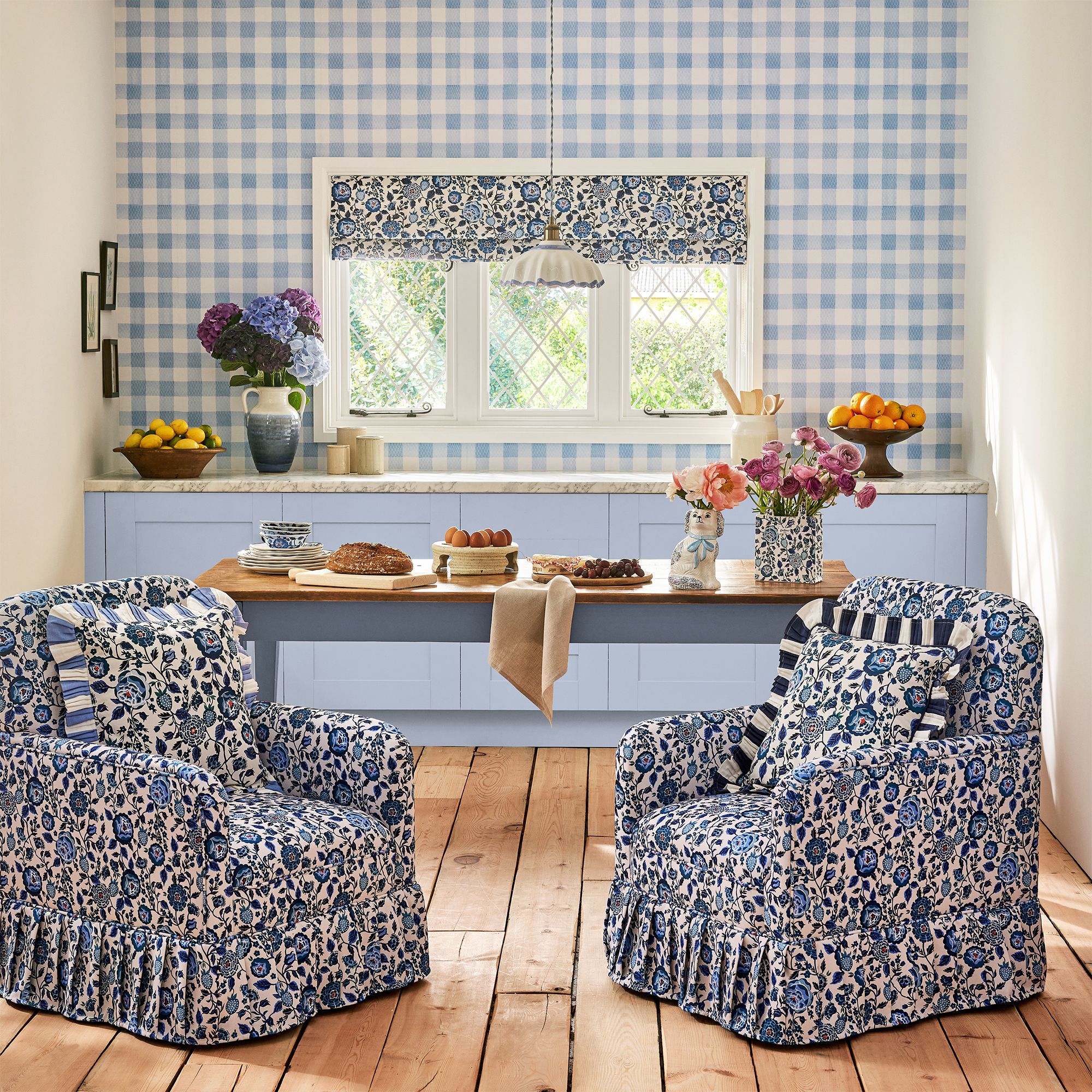 Cath Kidston Blue Painted Gingham Smooth Wallpaper