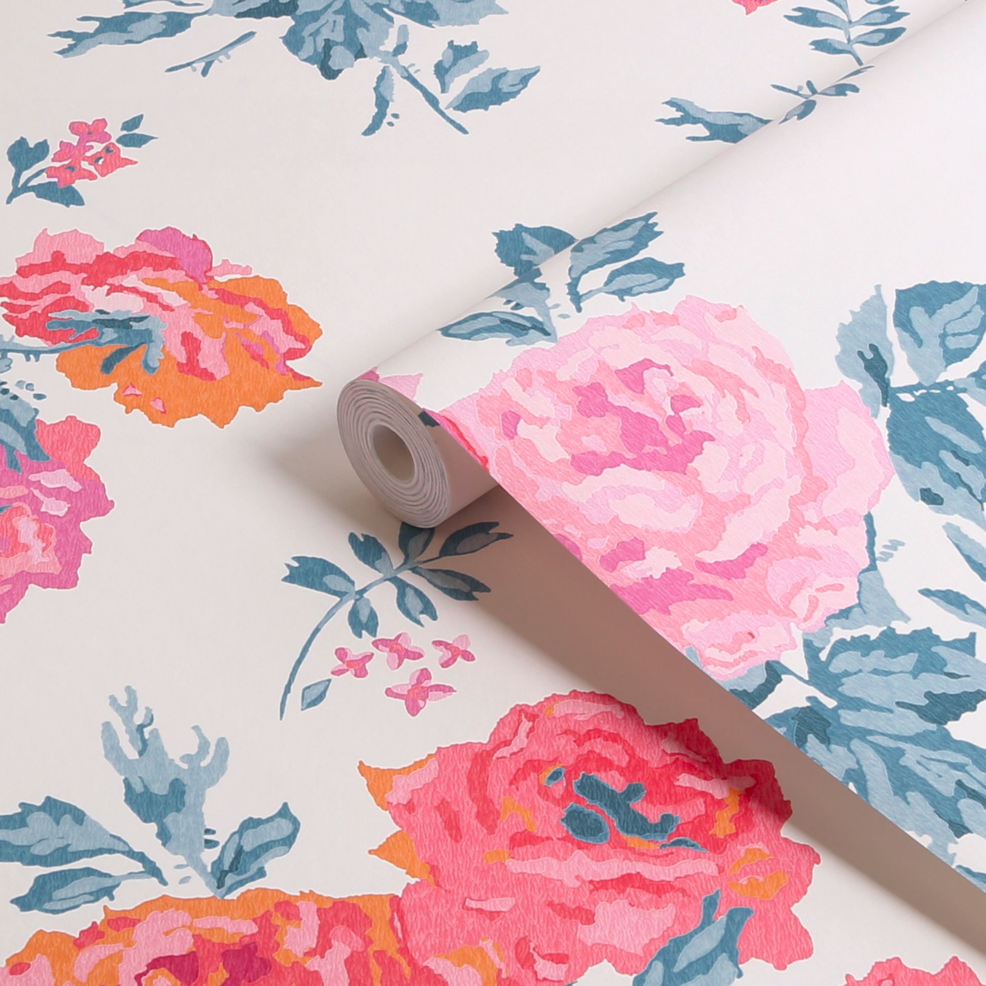 Cath Kidston Blue & Pink Archive Rose Smooth Wallpaper