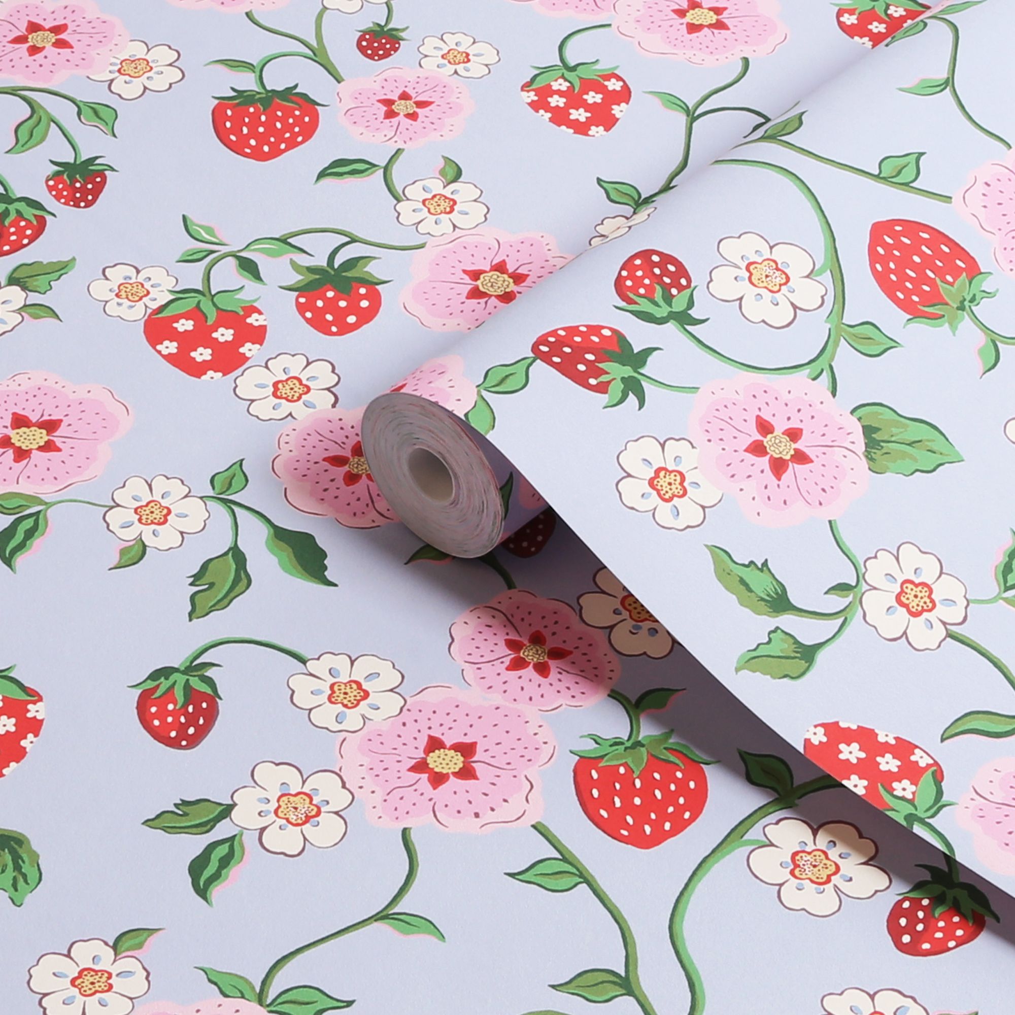 Cath Kidston Blue & Pink Strawberry Summer Smooth Wallpaper