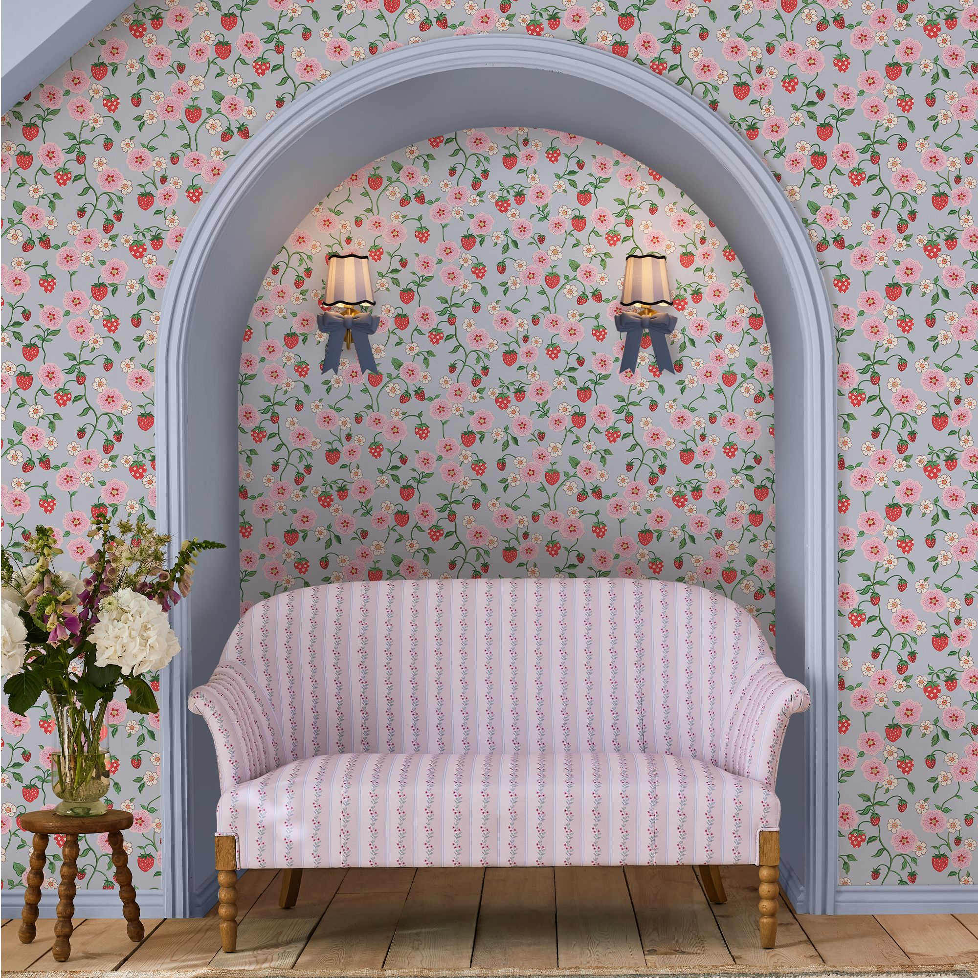 Cath Kidston Blue & Pink Strawberry Summer Smooth Wallpaper