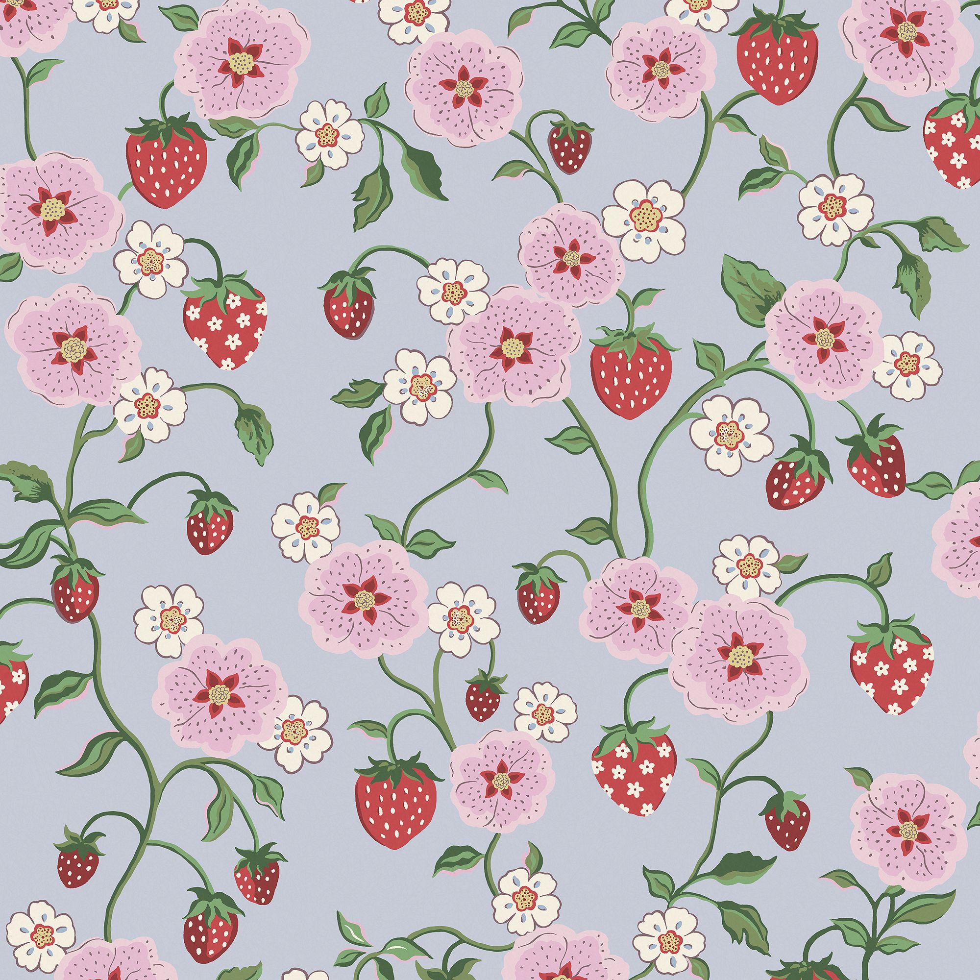Cath Kidston Blue & Pink Strawberry Summer Smooth Wallpaper