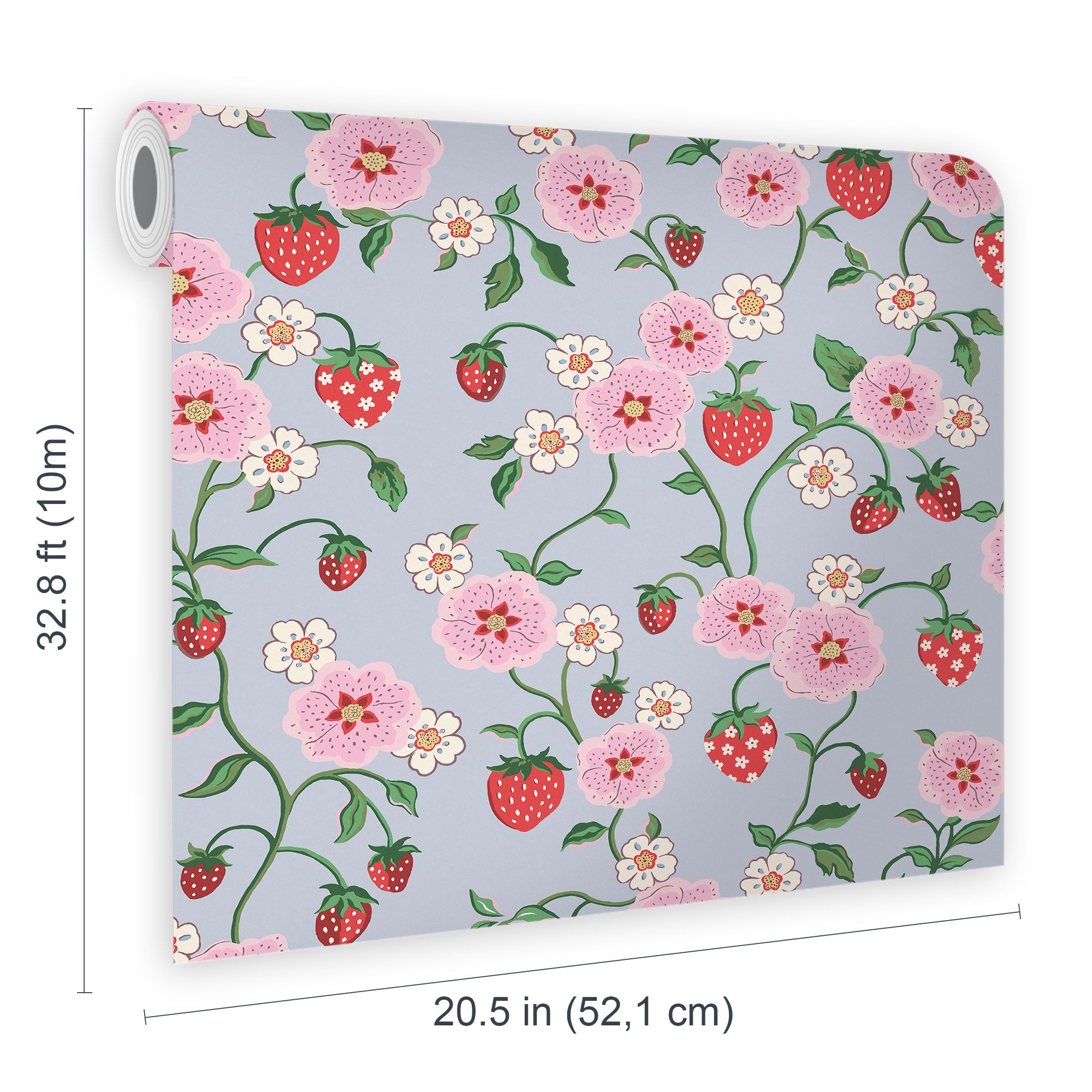 Cath Kidston Blue & Pink Strawberry Summer Smooth Wallpaper