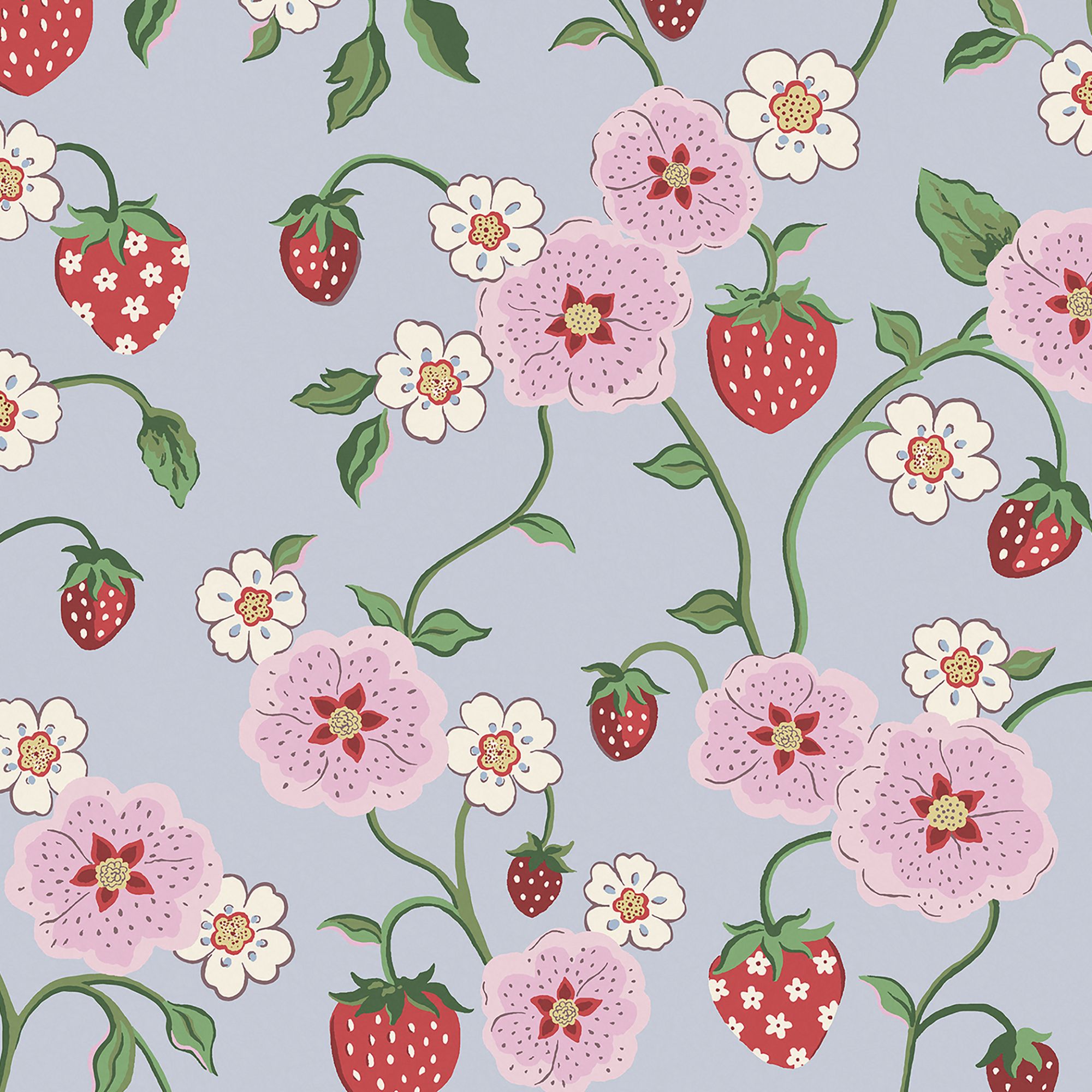 Cath Kidston Blue & Pink Strawberry Summer Smooth Wallpaper