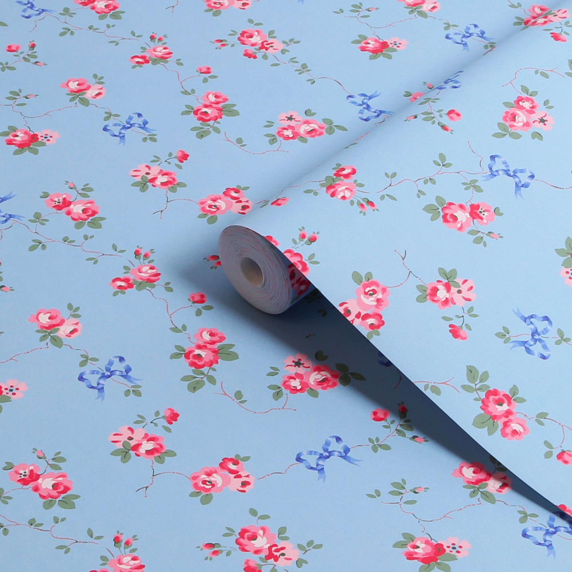 Cath Kidston Blue Rose & Bows Smooth Wallpaper