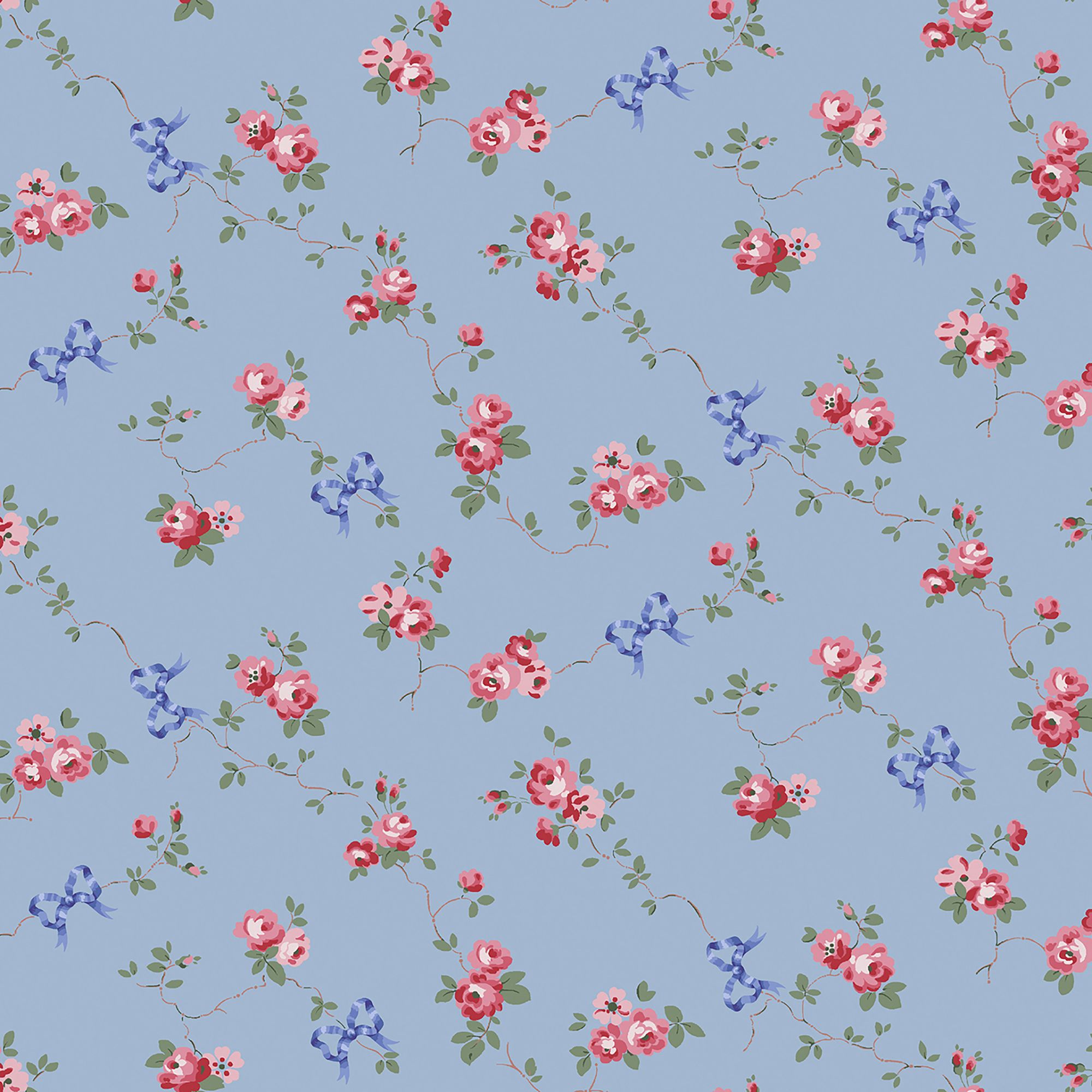 Cath Kidston Blue Rose & Bows Smooth Wallpaper