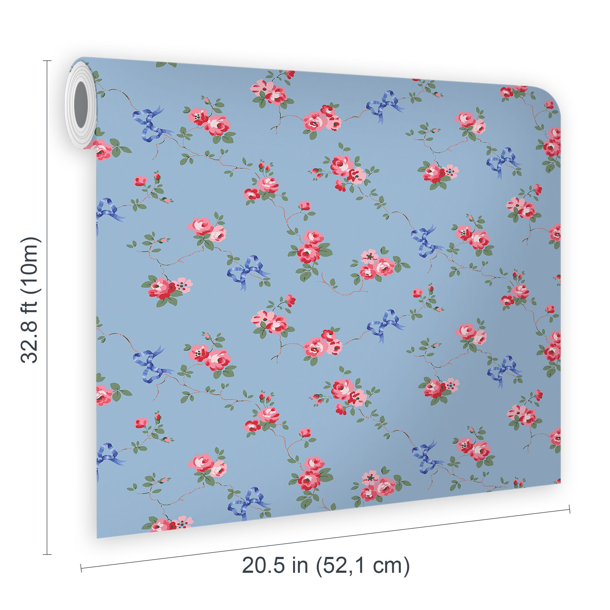 Cath Kidston Blue Rose & Bows Smooth Wallpaper