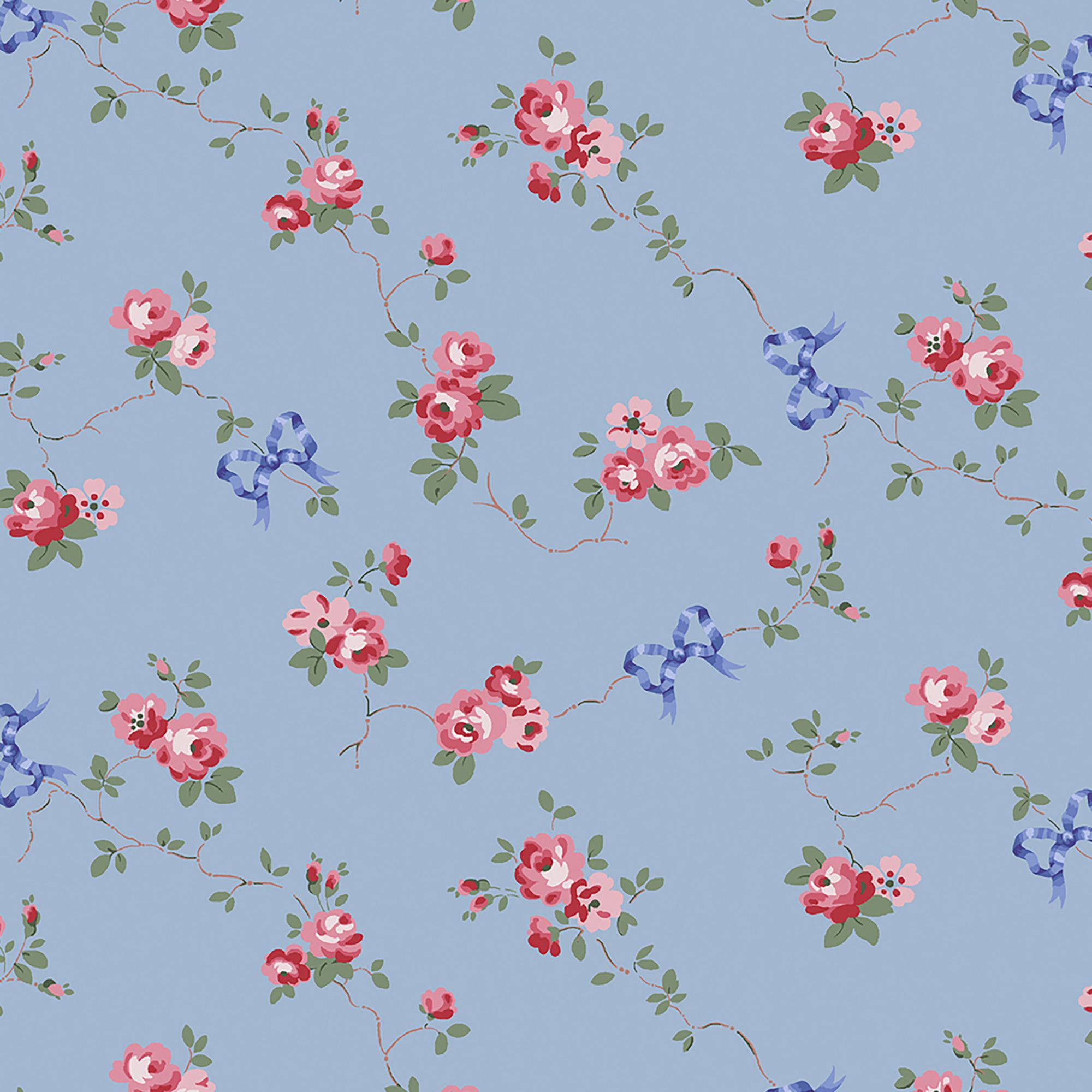 Cath Kidston Blue Rose & Bows Smooth Wallpaper