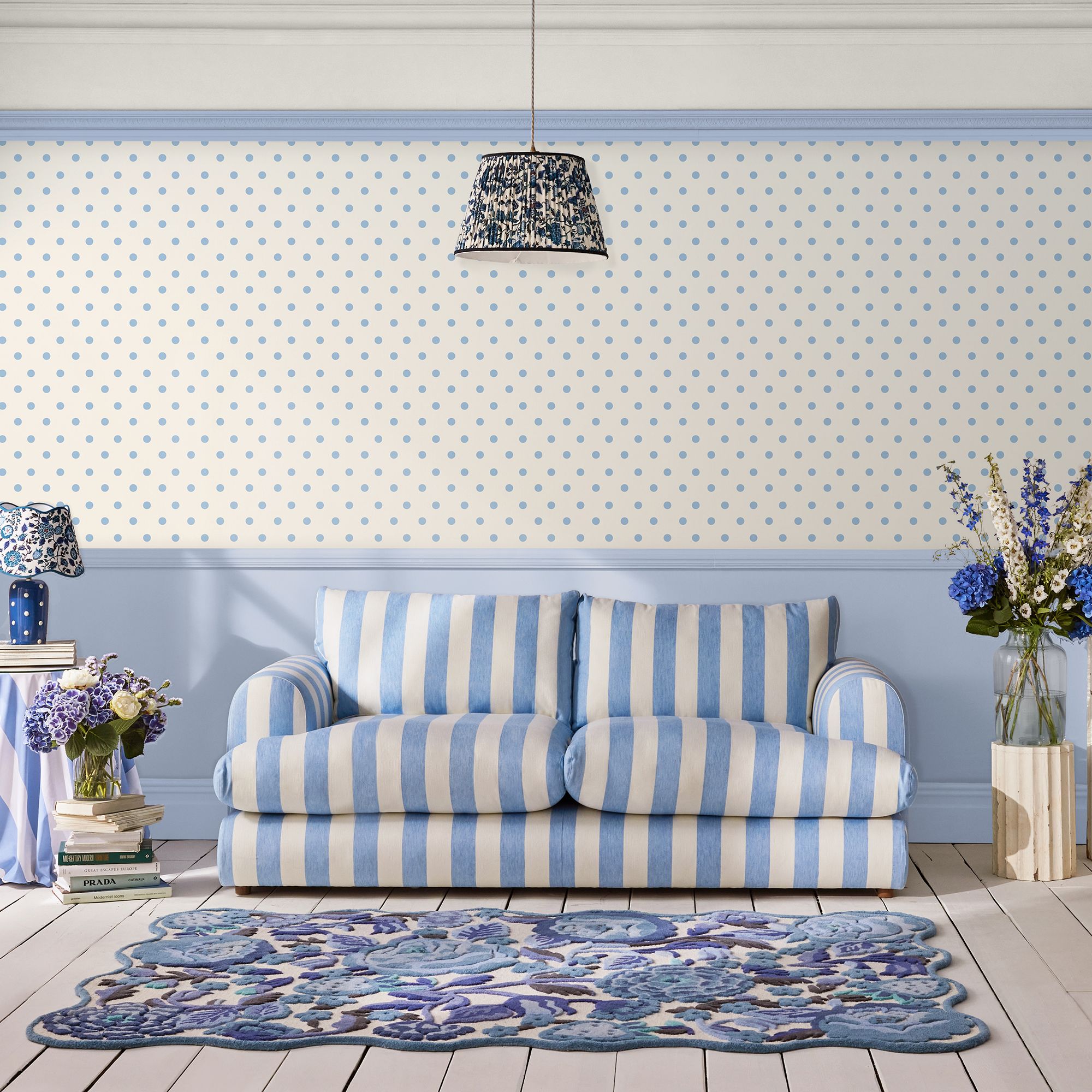 Cath Kidston Cream & Blue Button Spot Smooth Wallpaper