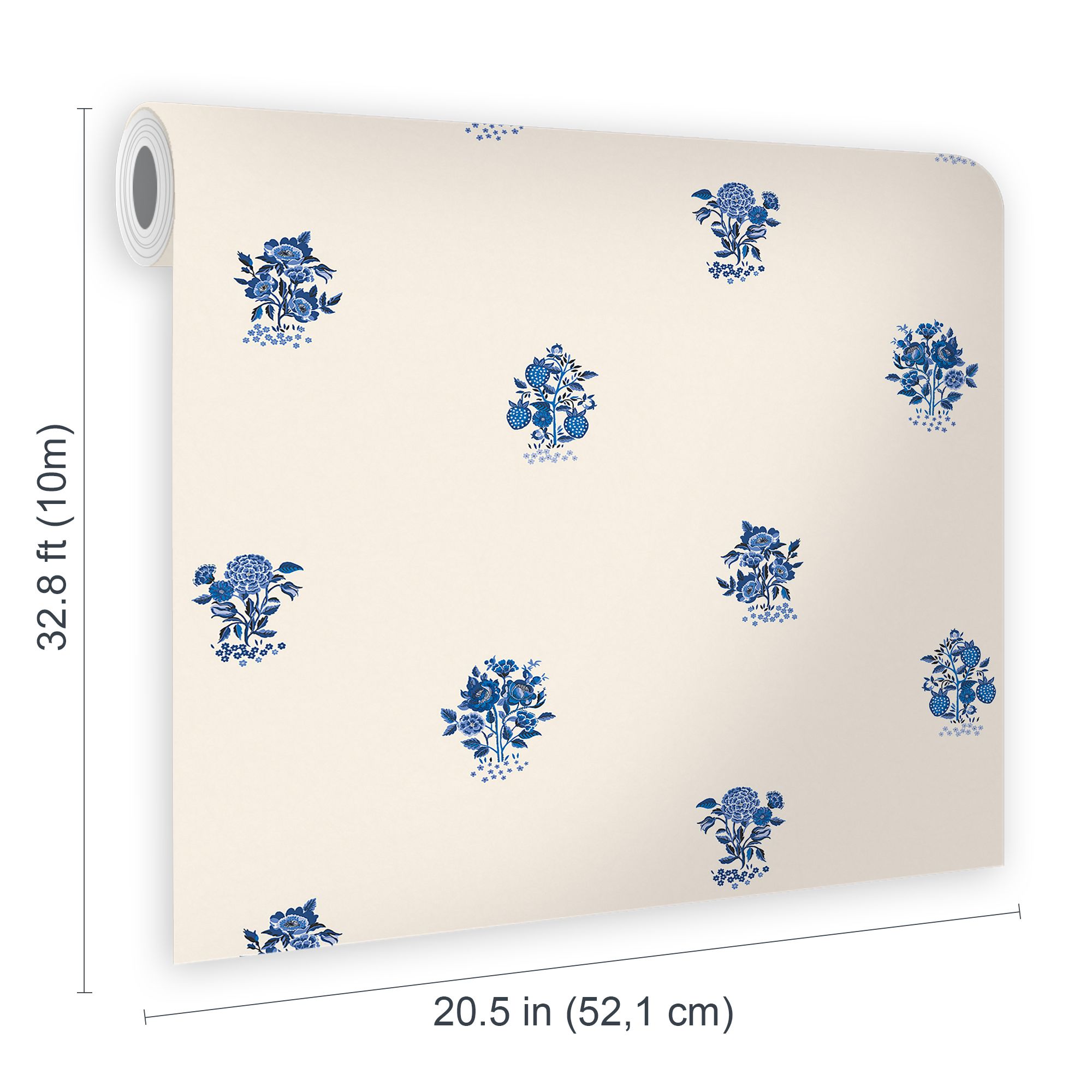 Cath Kidston Cream & Blue Kingdom Posey Smooth Wallpaper