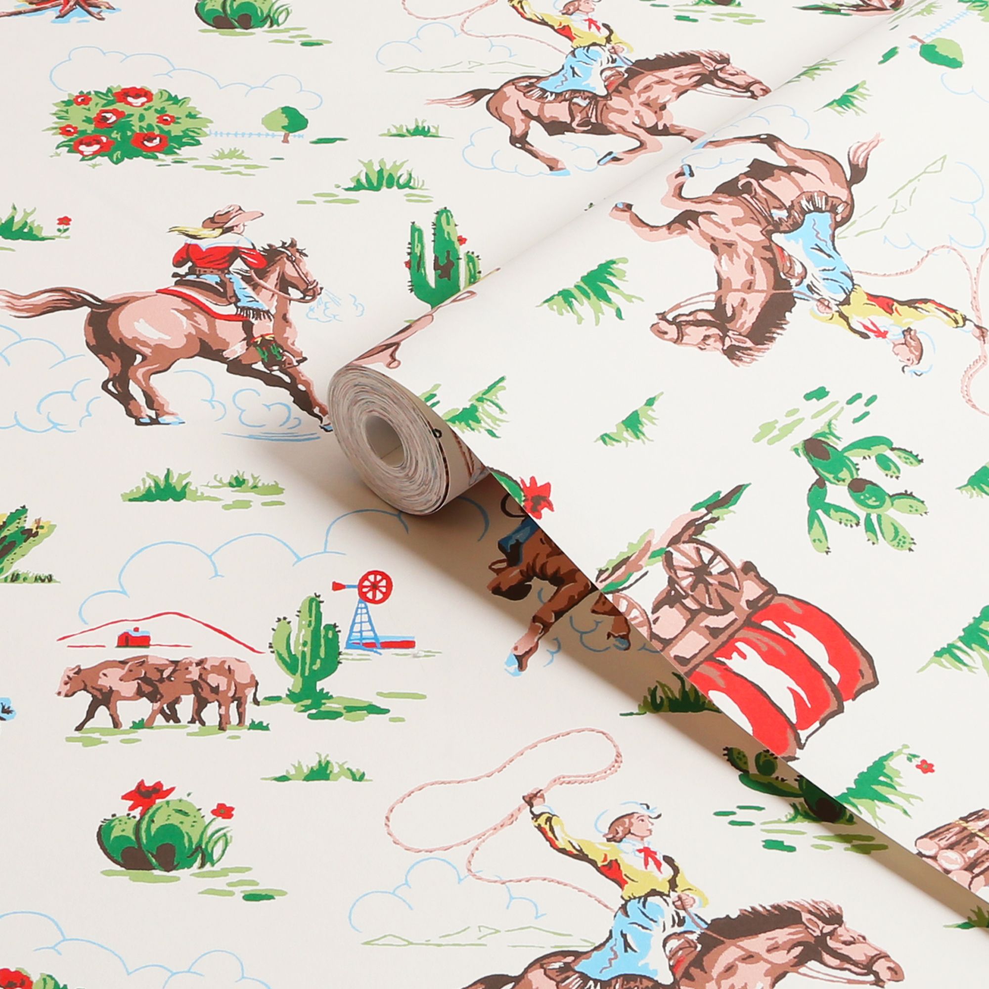 Cath Kidston Cream & Multicolour Cowgirls Smooth Wallpaper