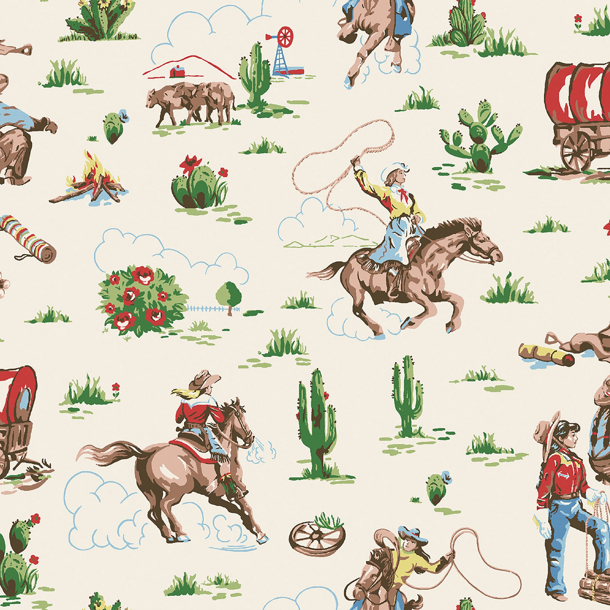 Cath Kidston Cream & Multicolour Cowgirls Smooth Wallpaper