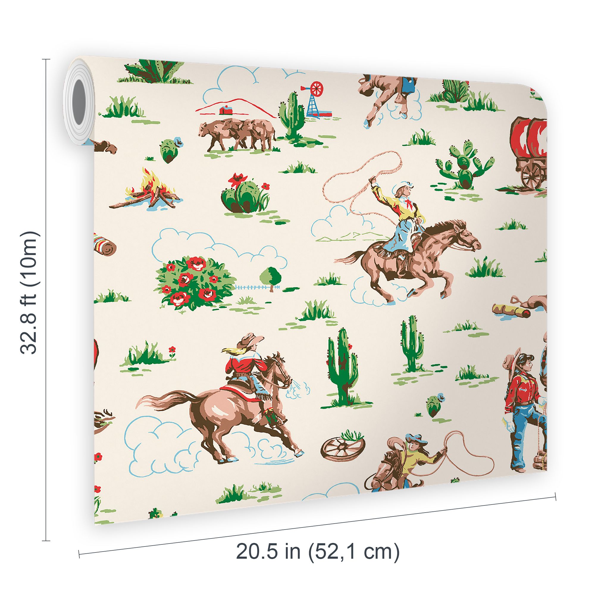 Cath Kidston Cream & Multicolour Cowgirls Smooth Wallpaper