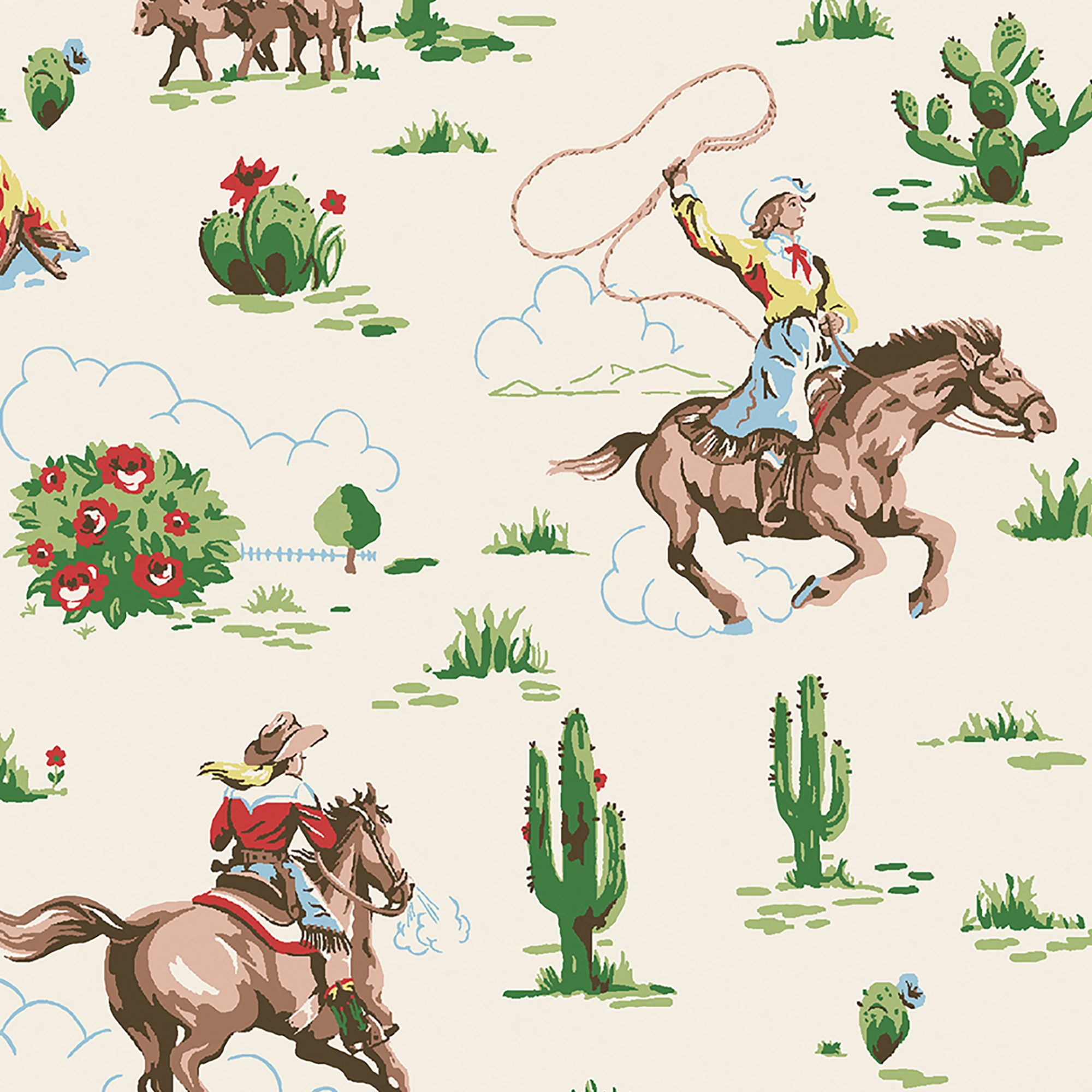 Cath Kidston Cream & Multicolour Cowgirls Smooth Wallpaper