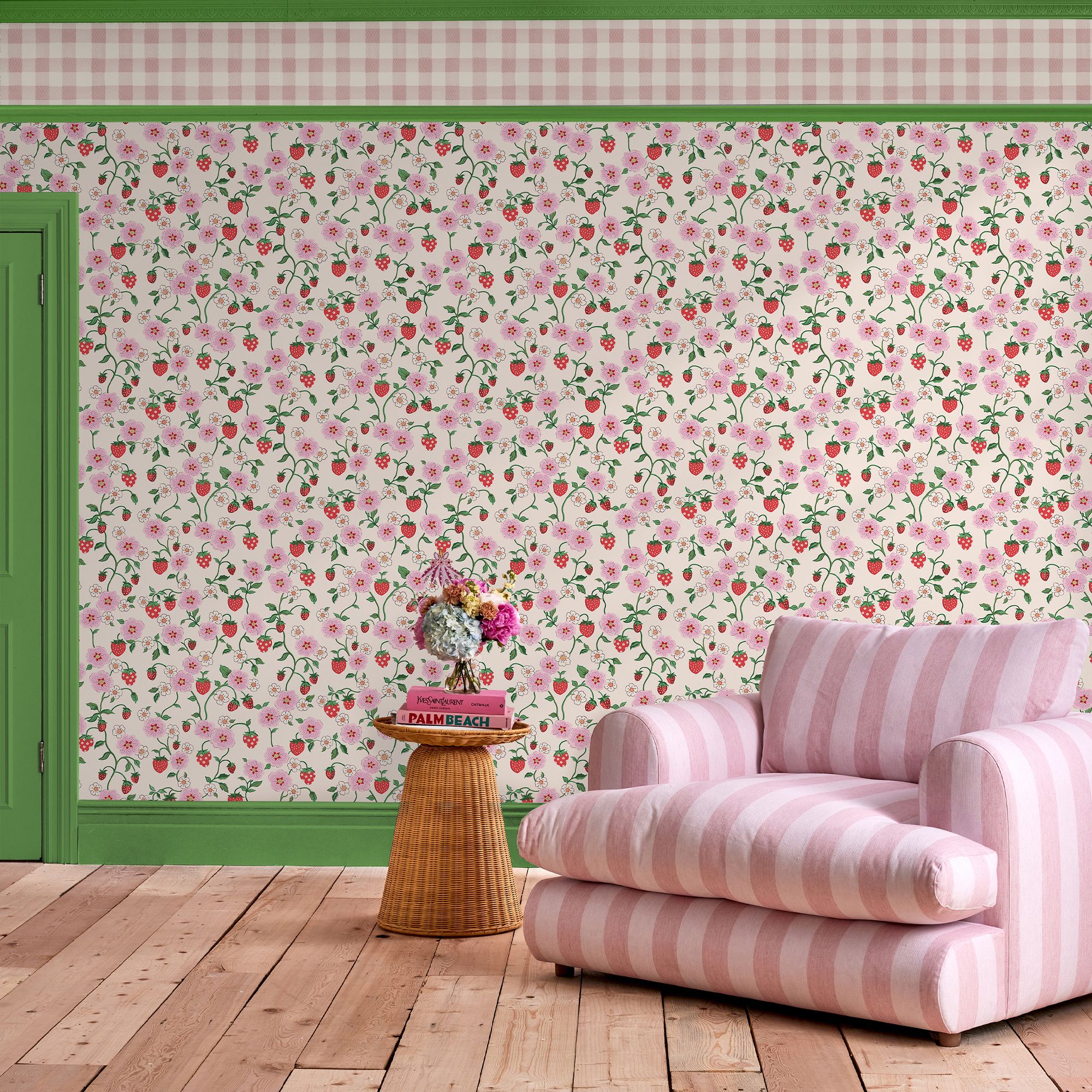 Cath Kidston Cream & Pink Strawberry Spring Smooth Wallpaper