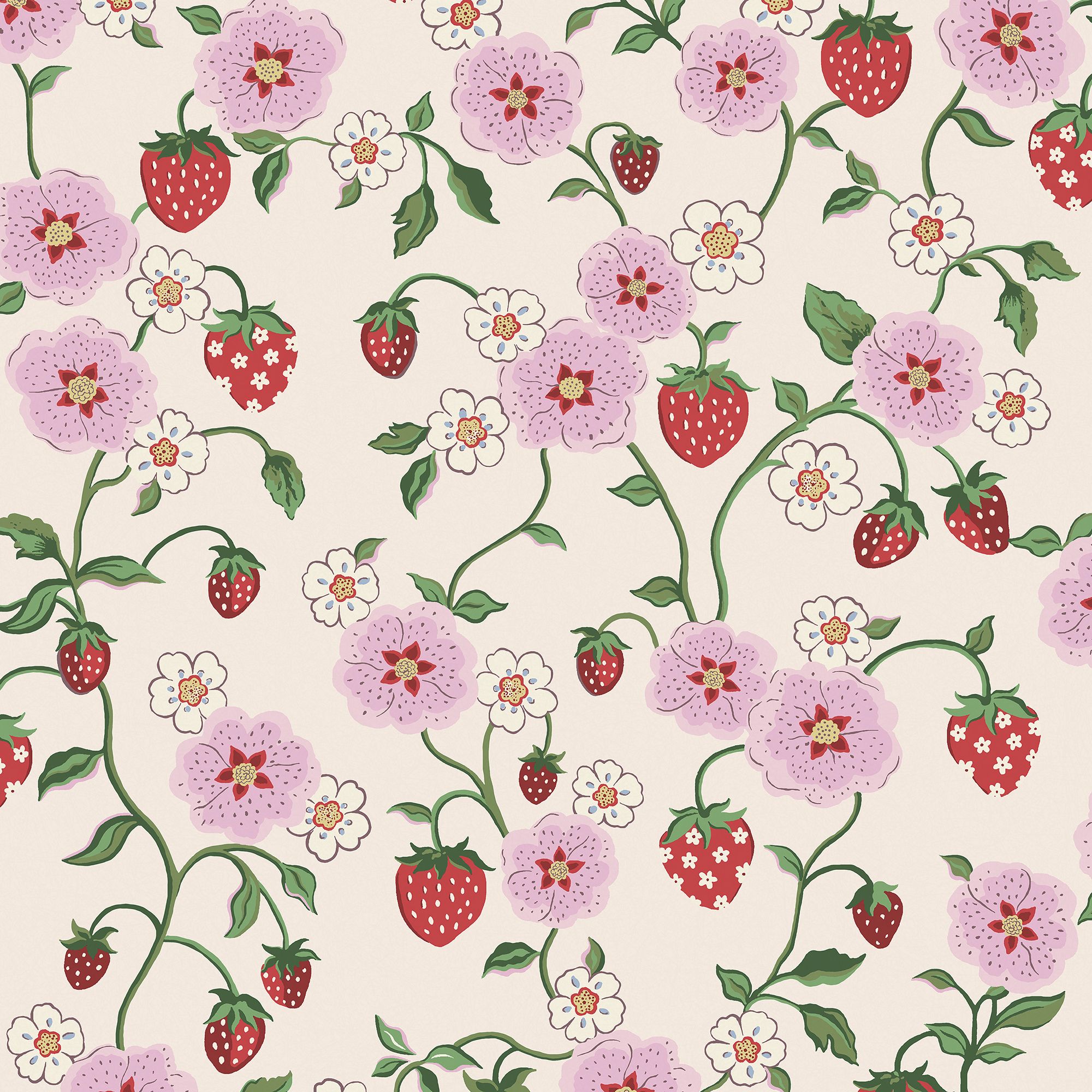 Cath Kidston Cream & Pink Strawberry Spring Smooth Wallpaper