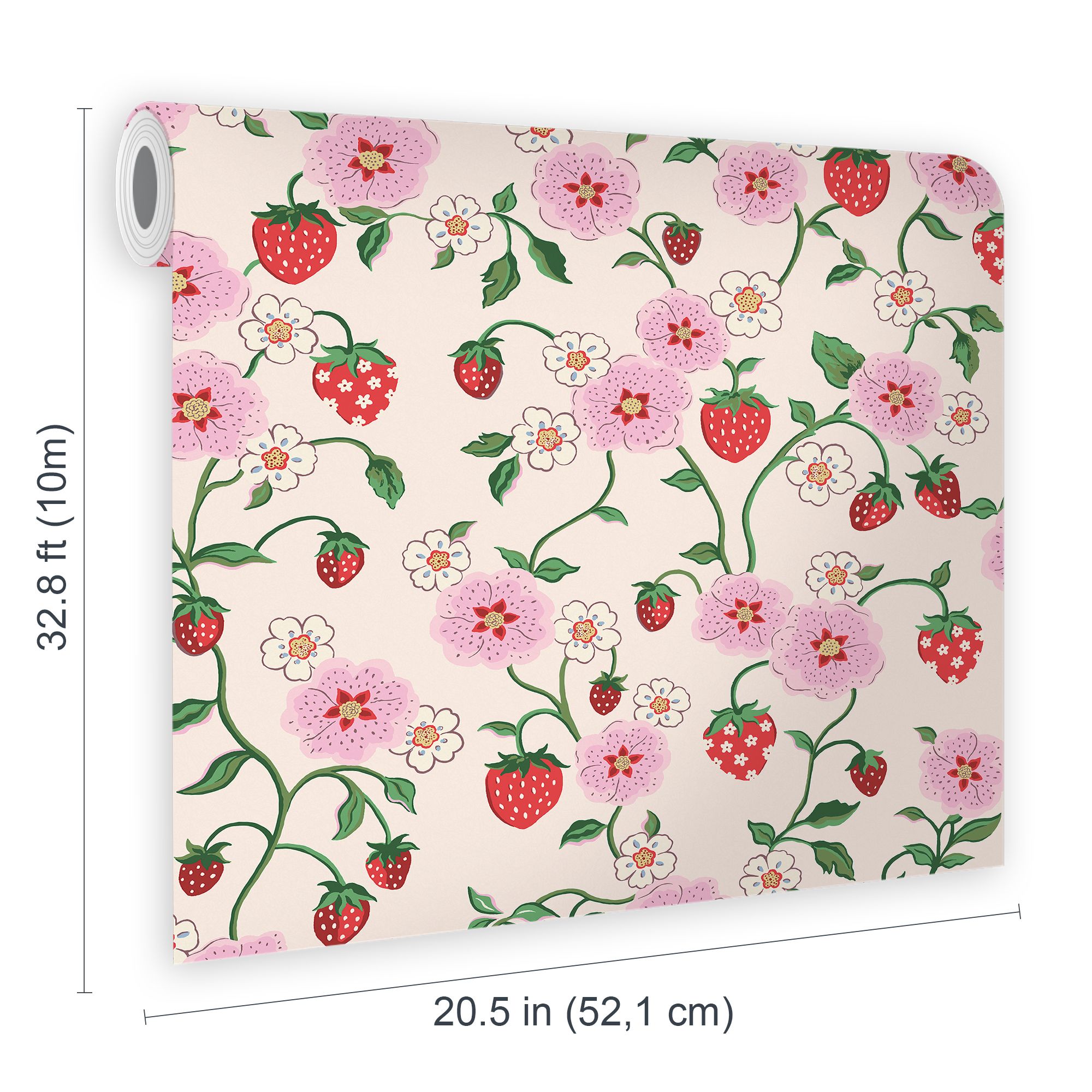 Cath Kidston Cream & Pink Strawberry Spring Smooth Wallpaper
