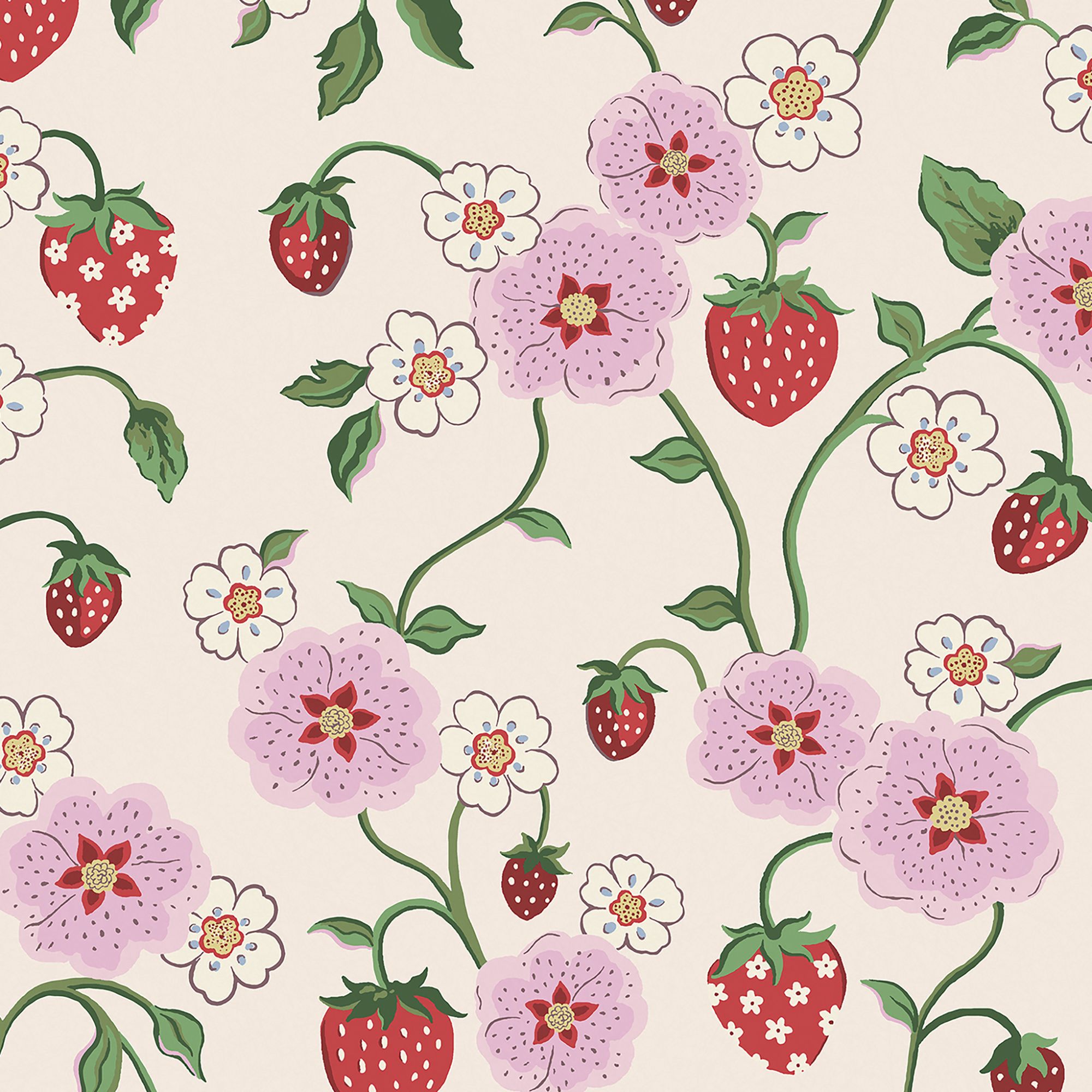 Cath Kidston Cream & Pink Strawberry Spring Smooth Wallpaper