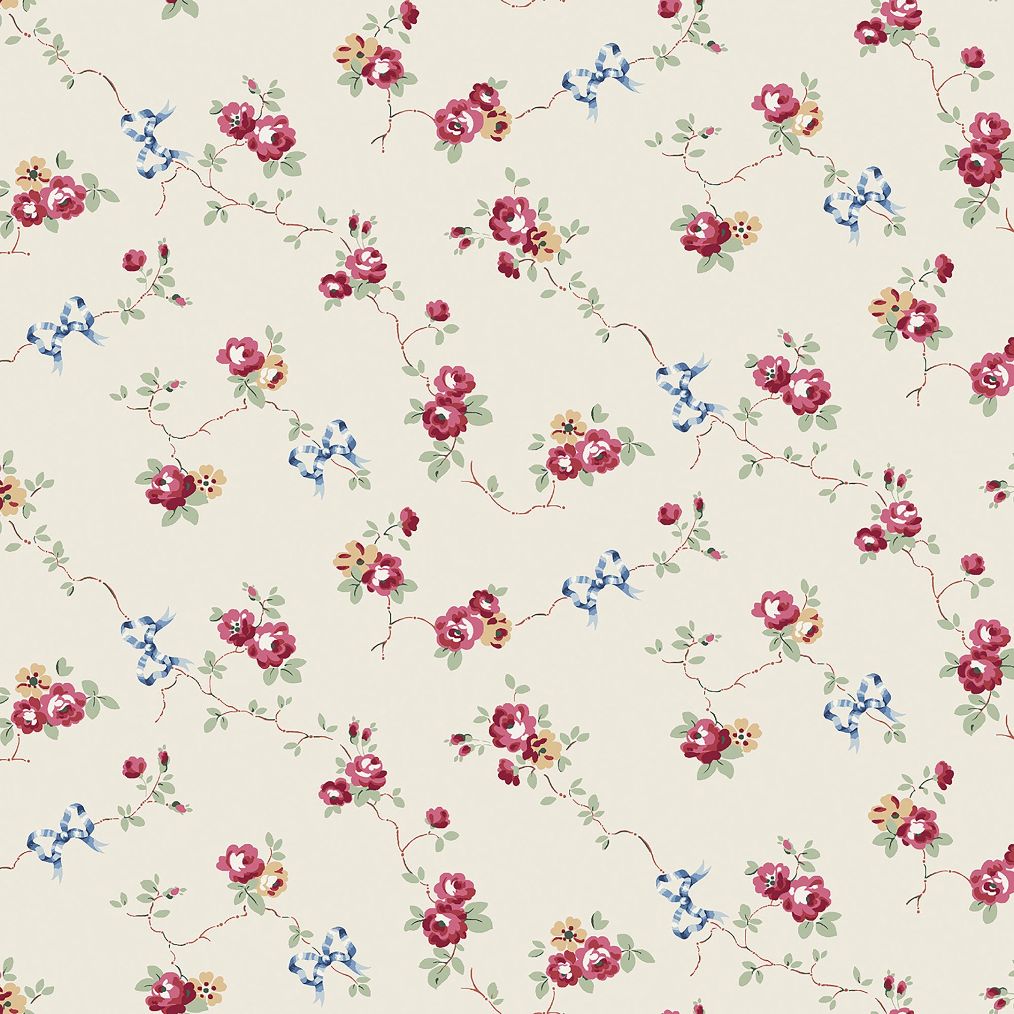 Cath Kidston Cream Rose & Bows Smooth Wallpaper