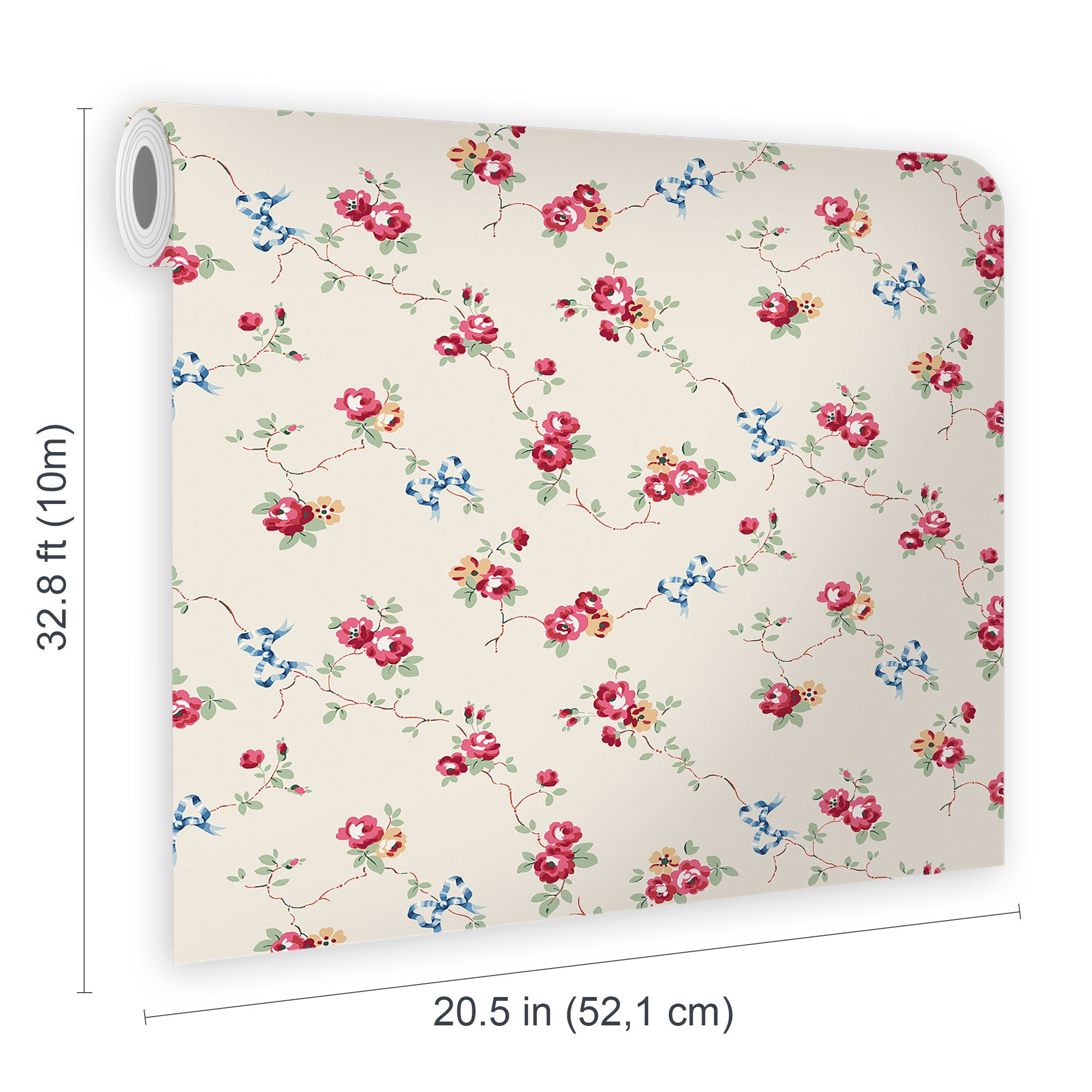 Cath Kidston Cream Rose & Bows Smooth Wallpaper