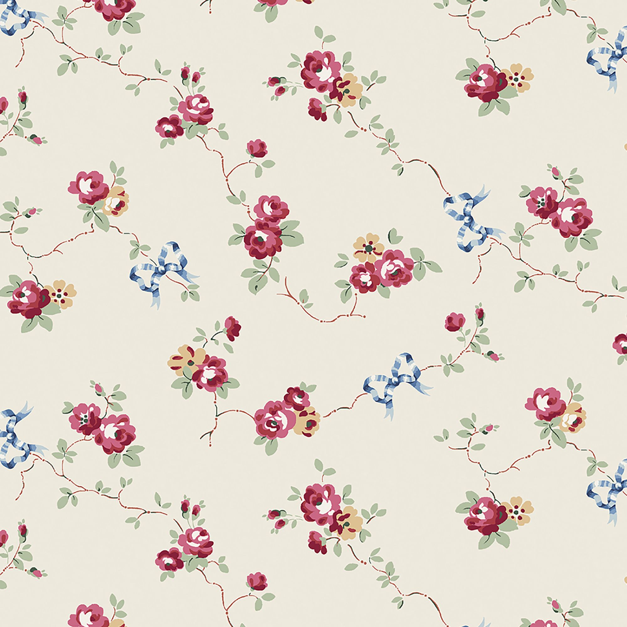 Cath Kidston Cream Rose & Bows Smooth Wallpaper