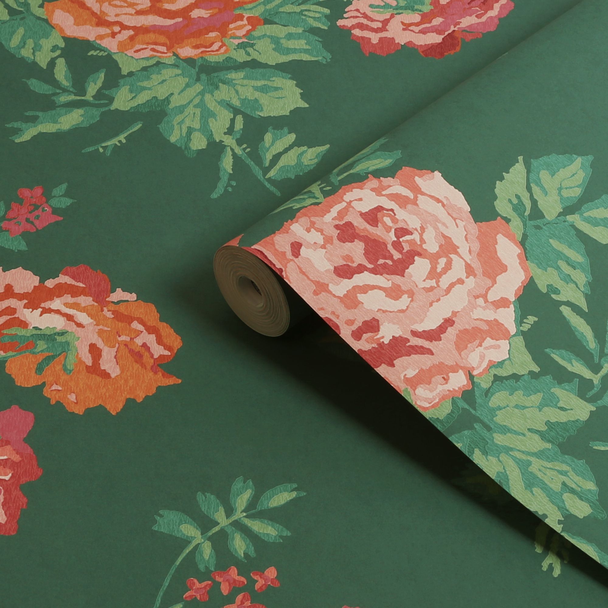 Cath Kidston Green Archive Rose Smooth Wallpaper