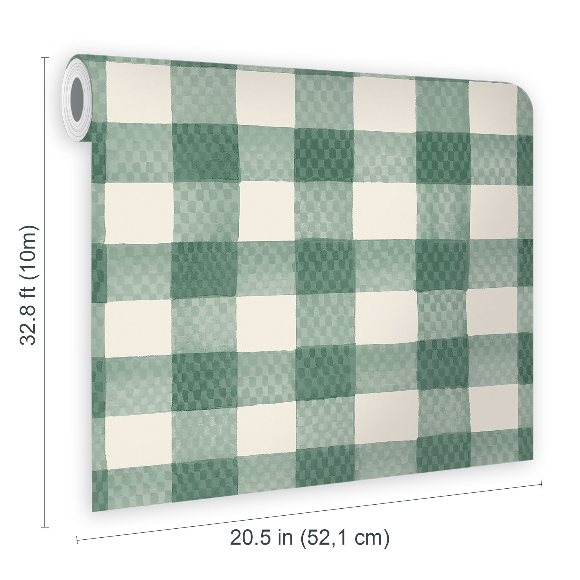 Cath Kidston Green & Cream Painted Gingham Smooth Wallpaper