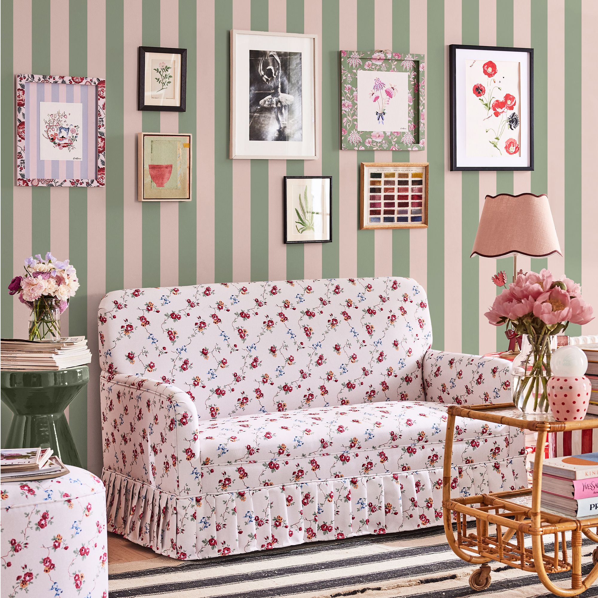 Cath Kidston Green & Pink Canopy Stripe Smooth Wallpaper
