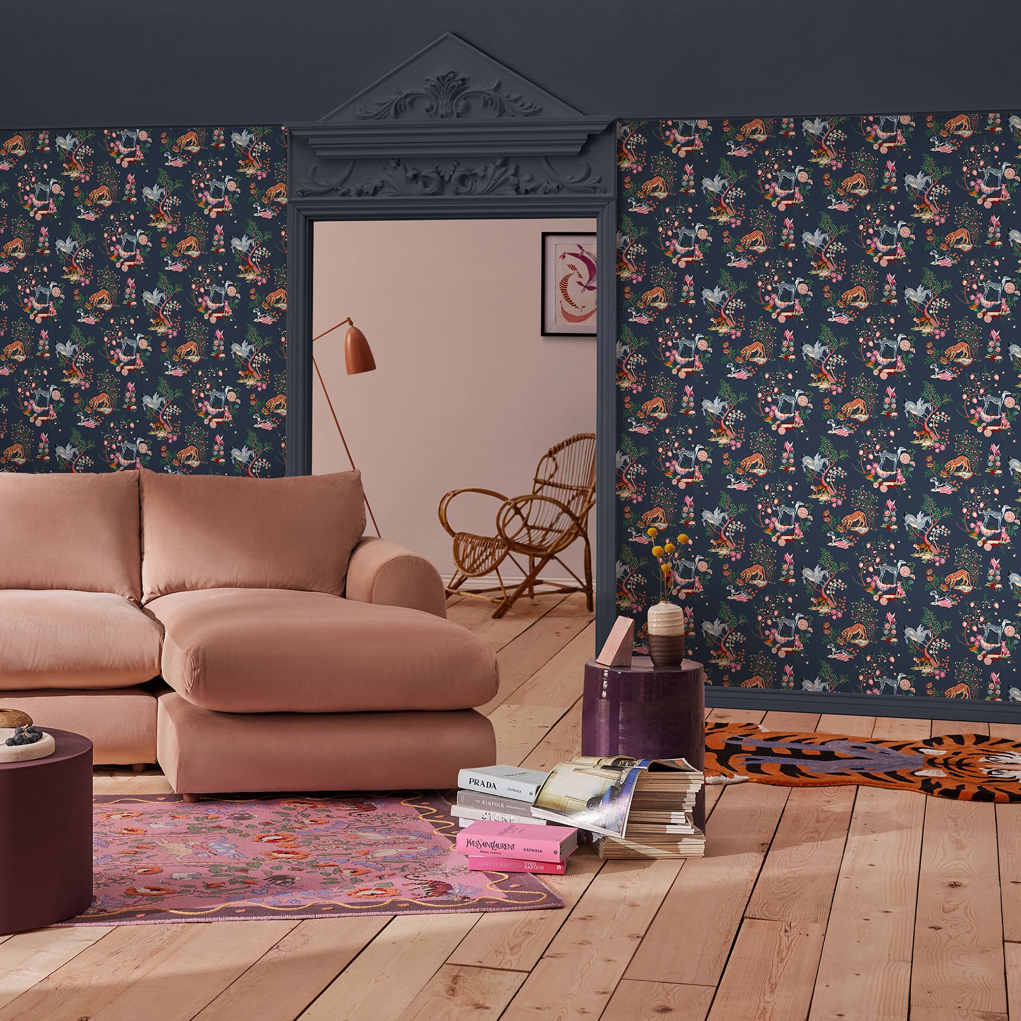 Cath Kidston Navy Painted Kingdom Smooth Wallpaper