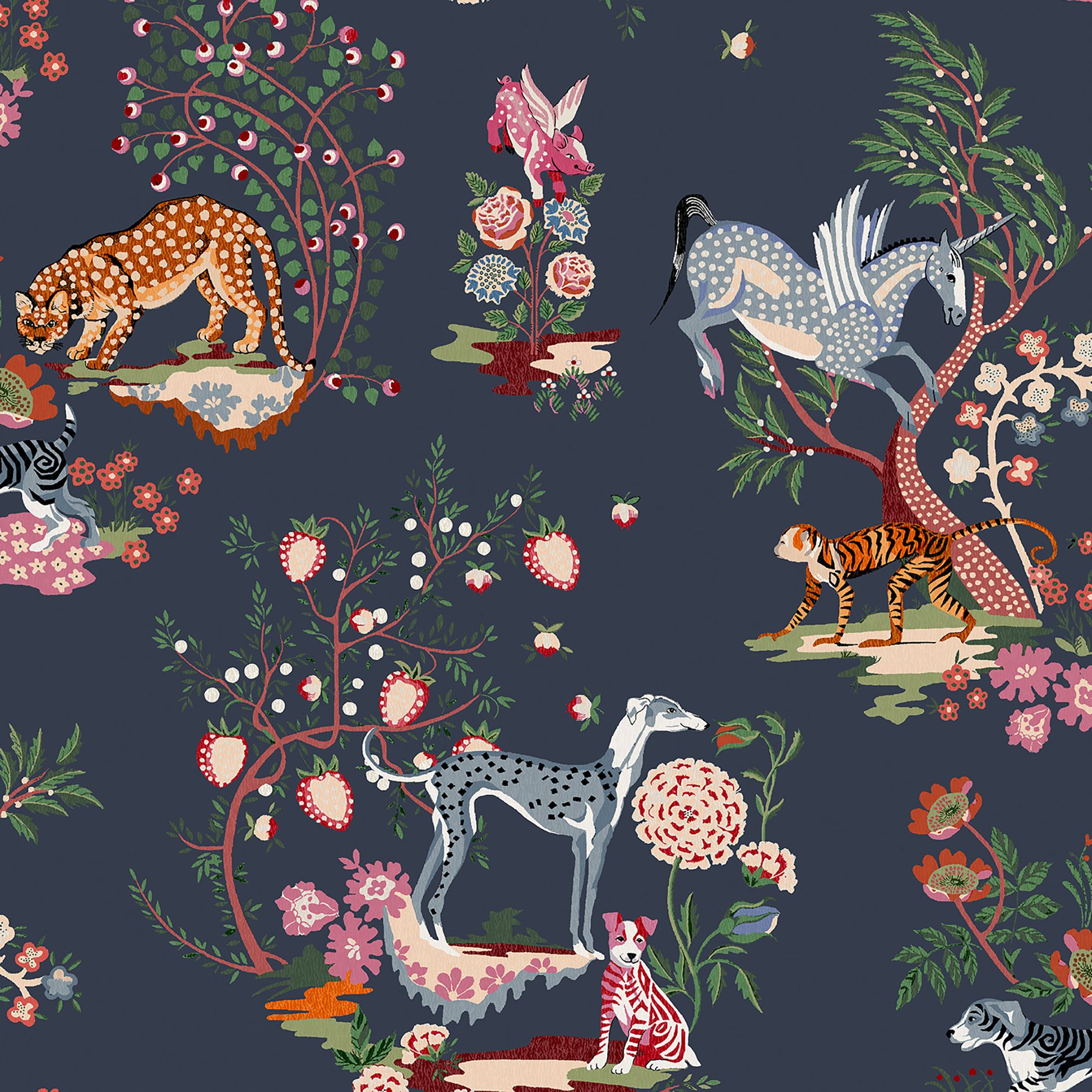 Cath Kidston Navy Painted Kingdom Smooth Wallpaper